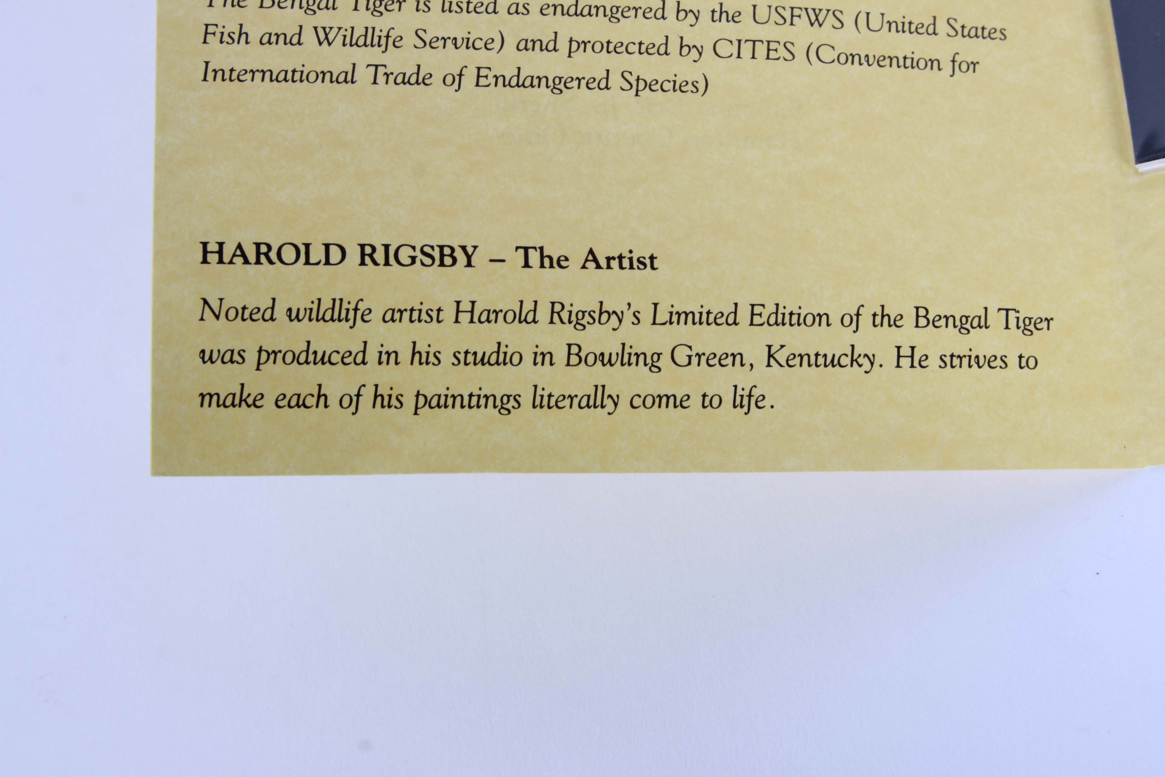 Harold Rigsby Offset Lithograph "The Bengal Tiger"