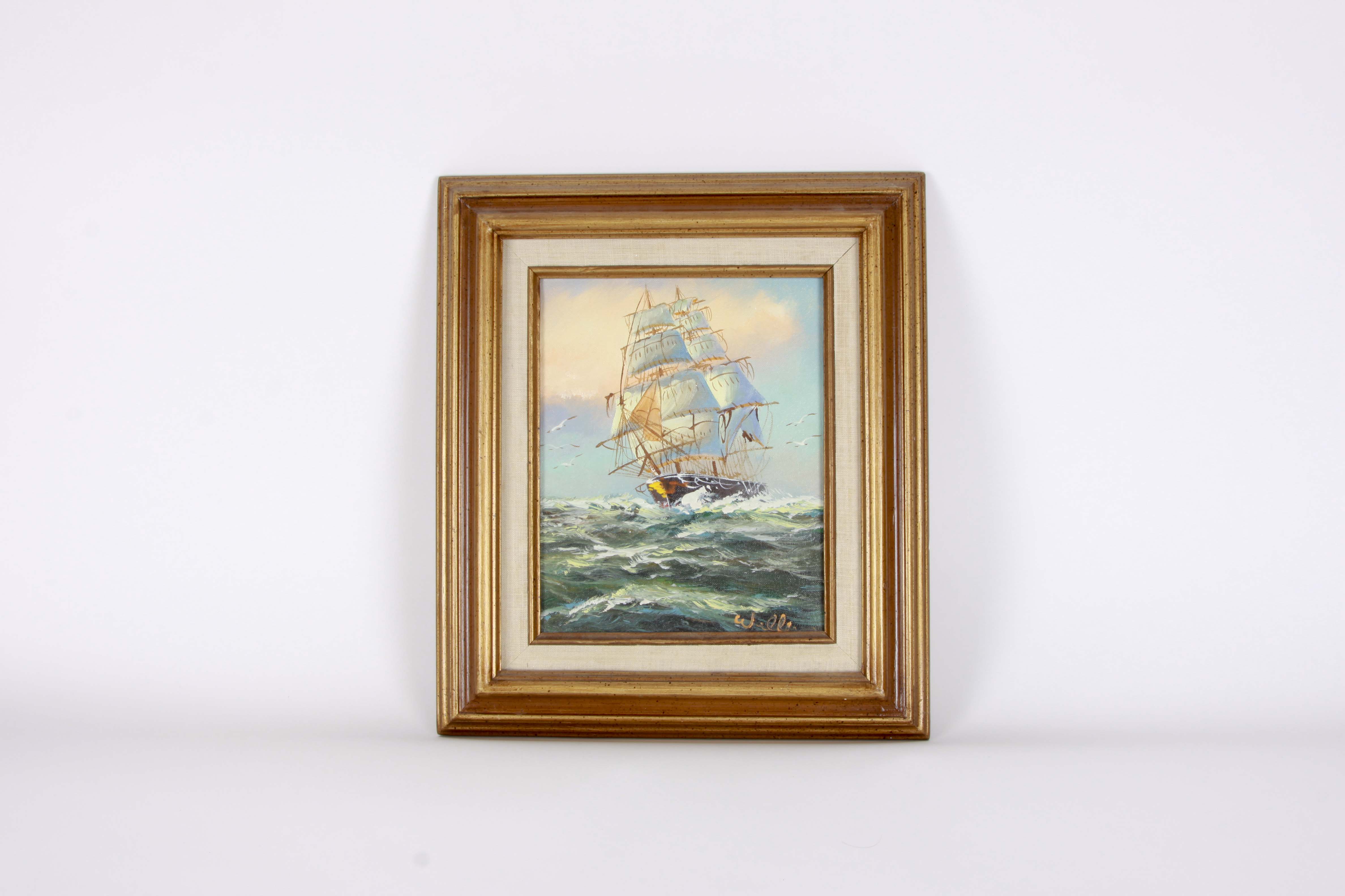 Oil Painting on Canvas of a Ship at Sea