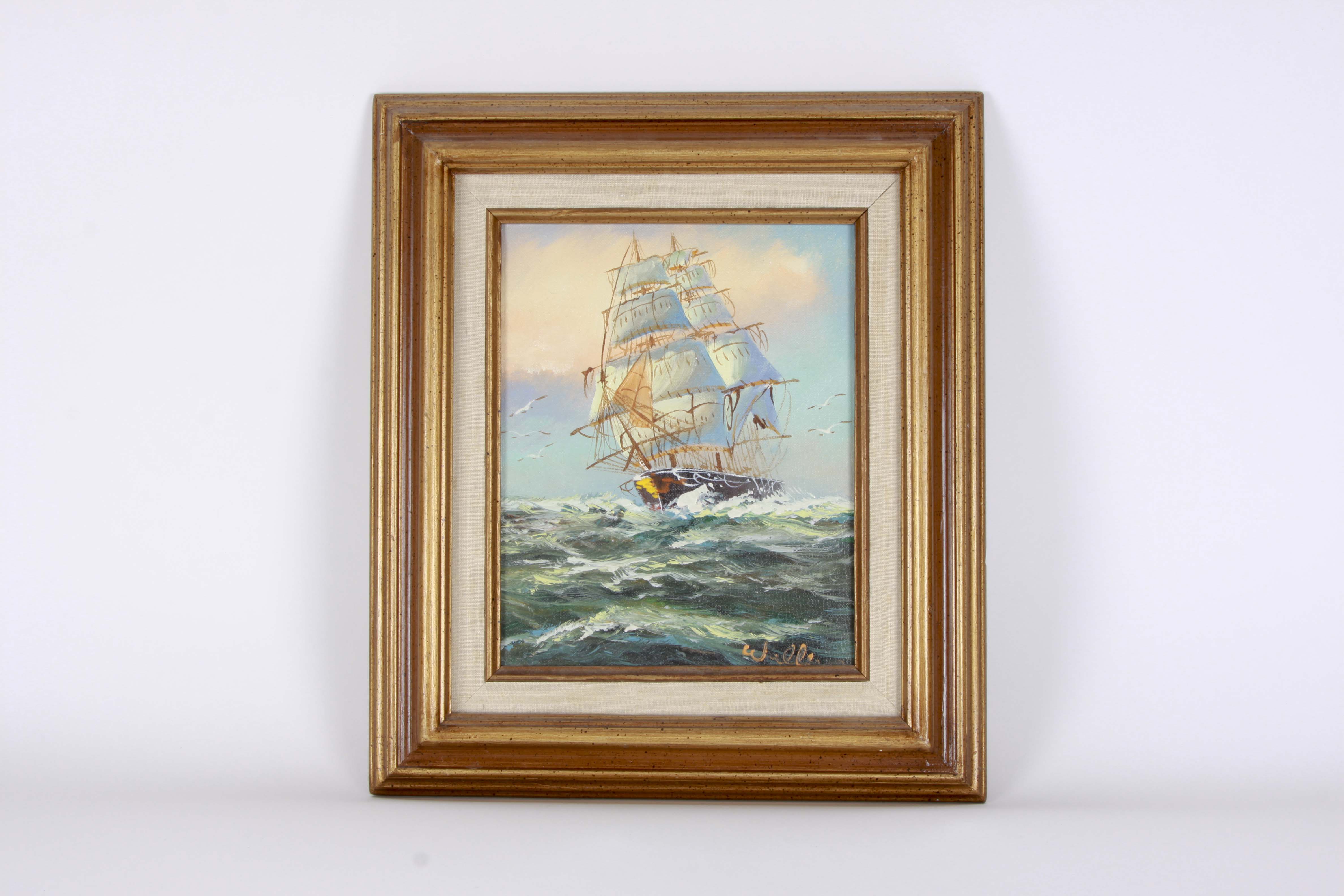 Oil Painting on Canvas of a Ship at Sea