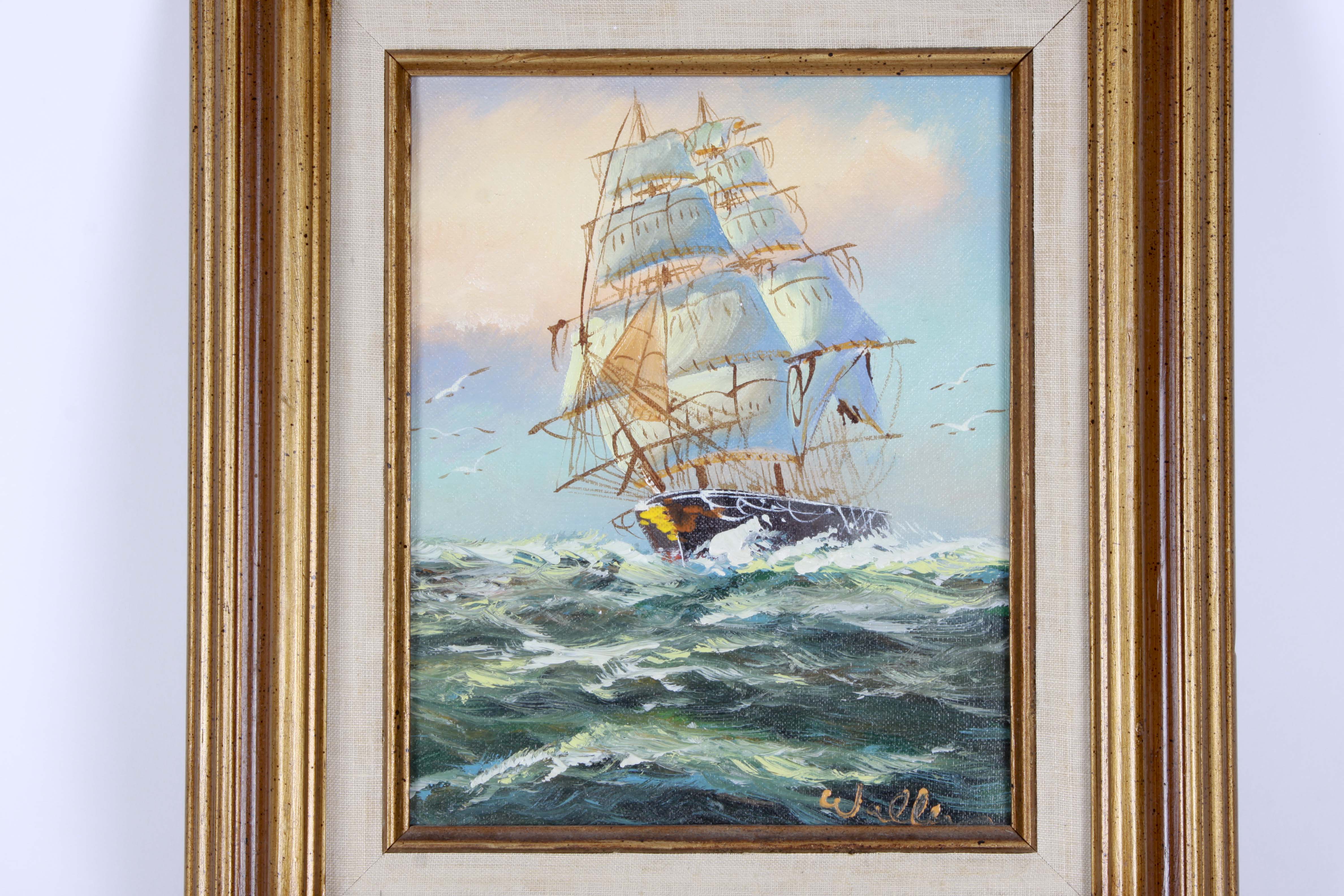 Oil Painting on Canvas of a Ship at Sea