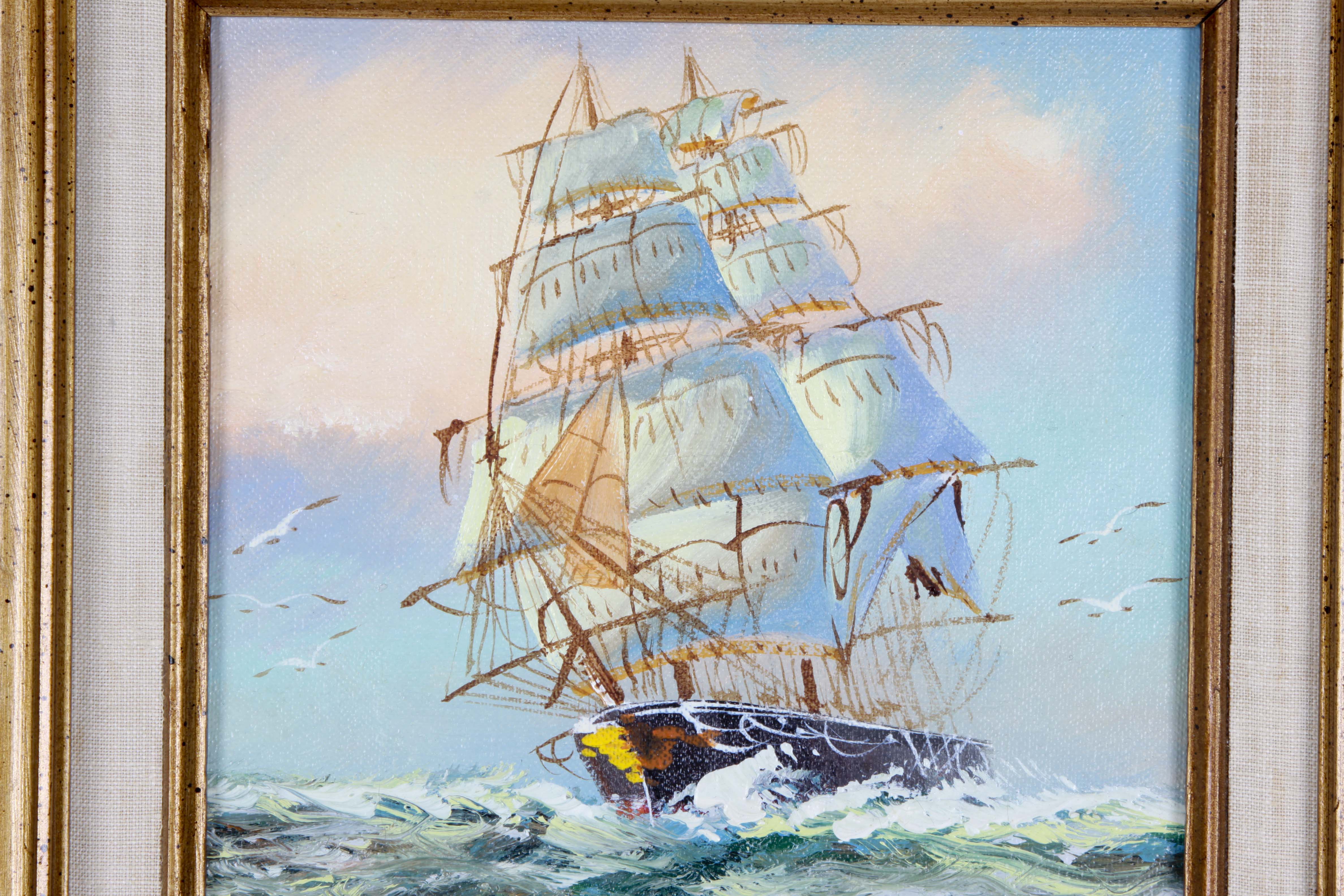 Oil Painting on Canvas of a Ship at Sea
