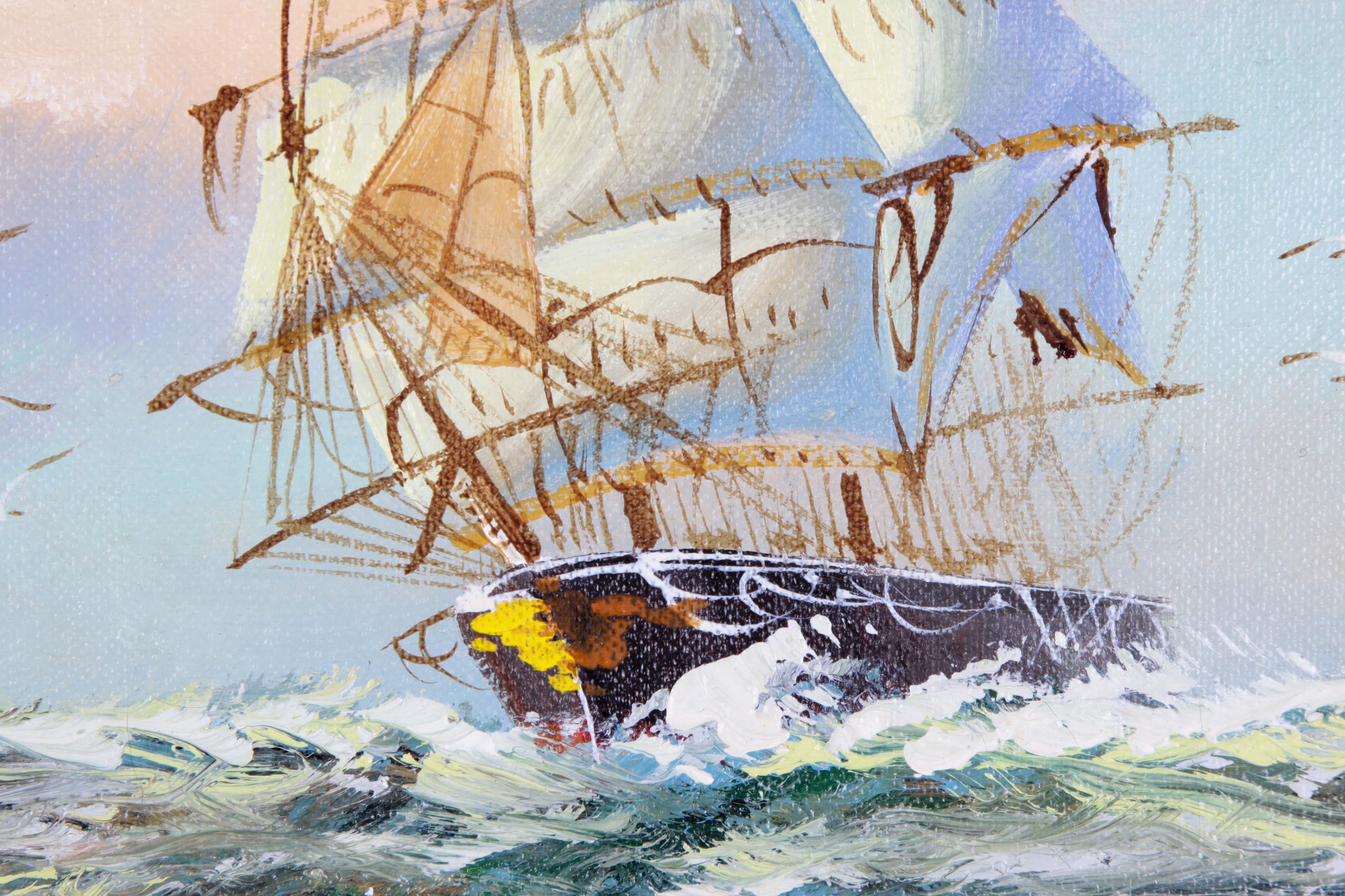 Oil Painting on Canvas of a Ship at Sea