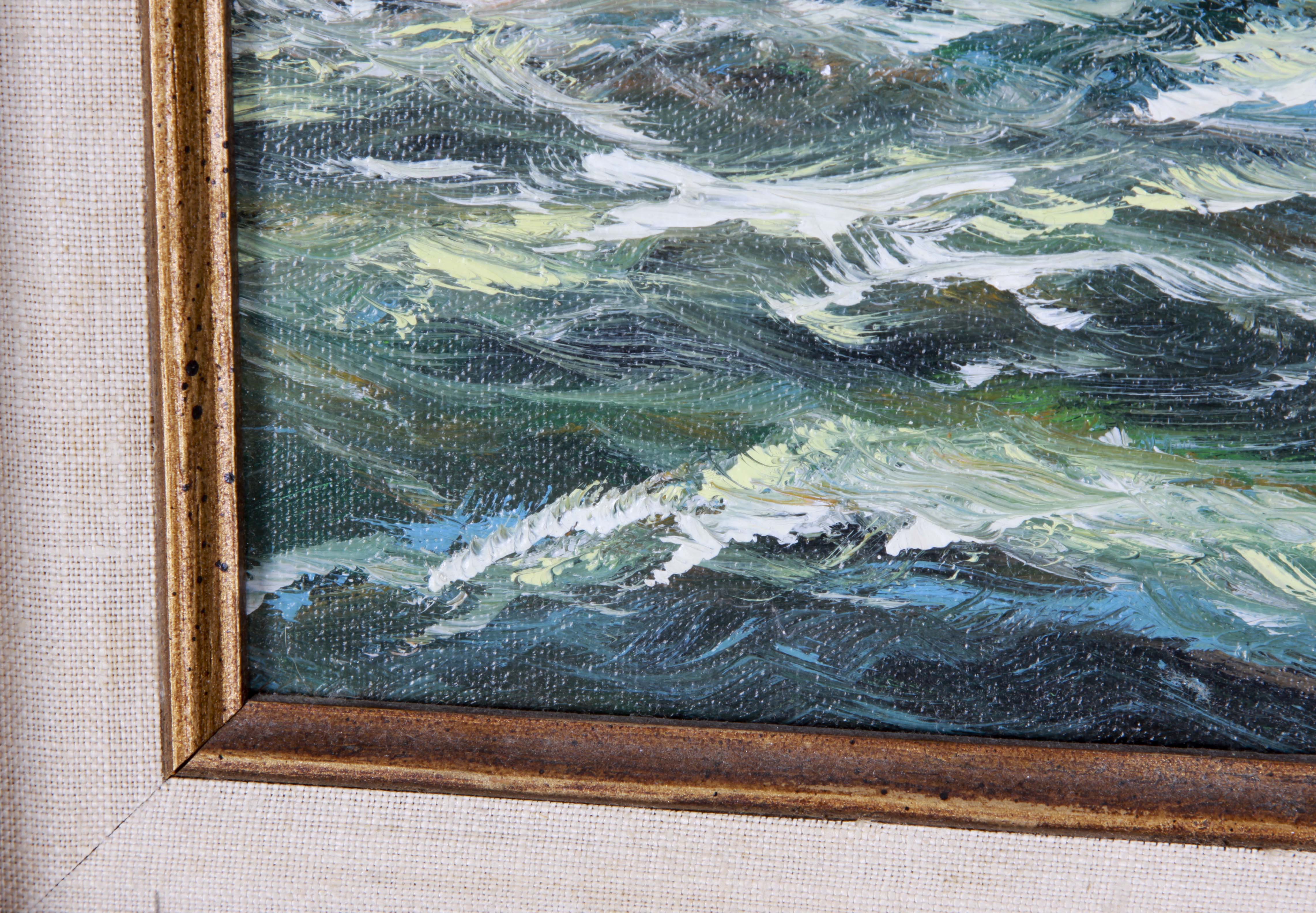 Oil Painting on Canvas of a Ship at Sea