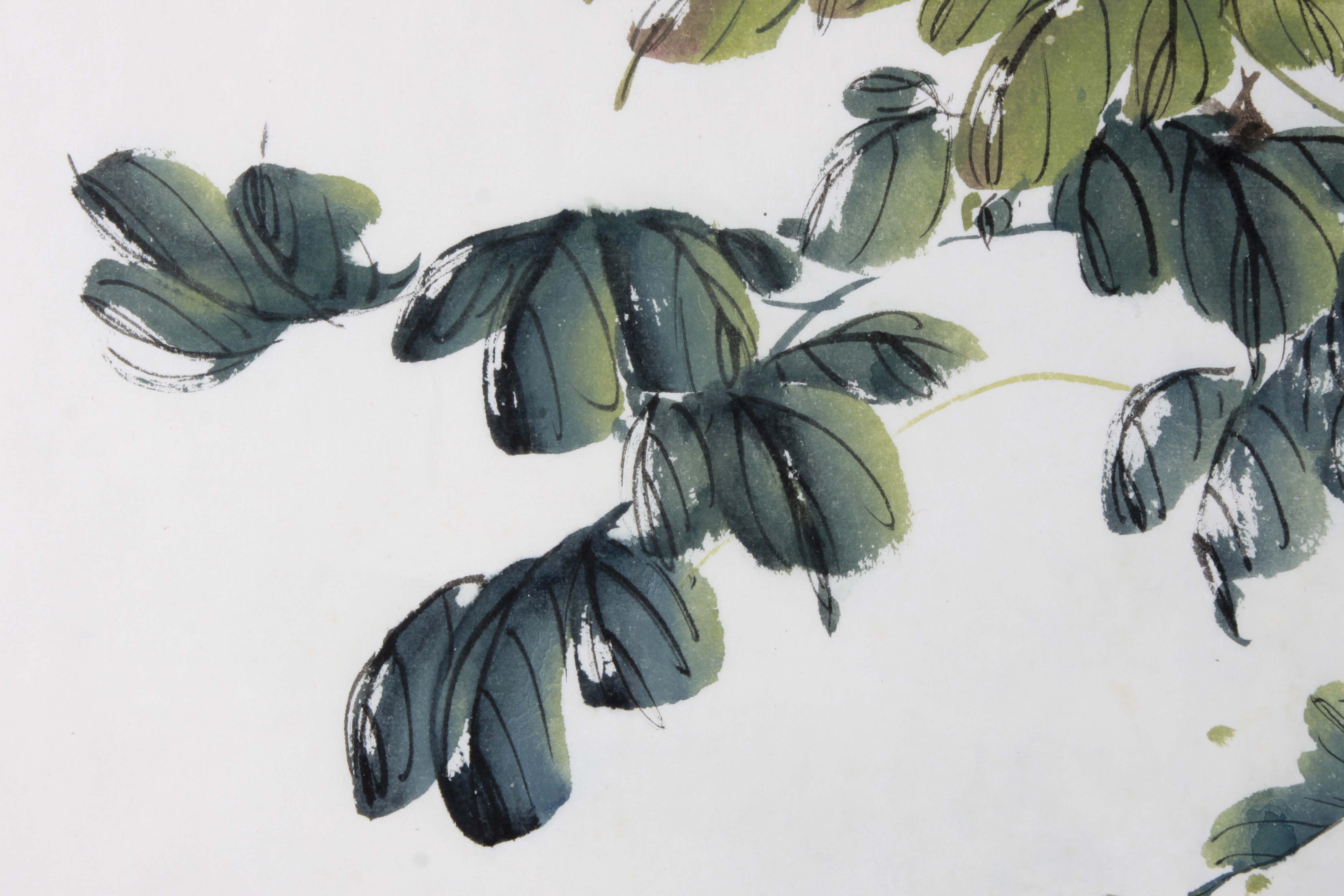 Original Chinese Watercolor of Peonies by Hong Xian