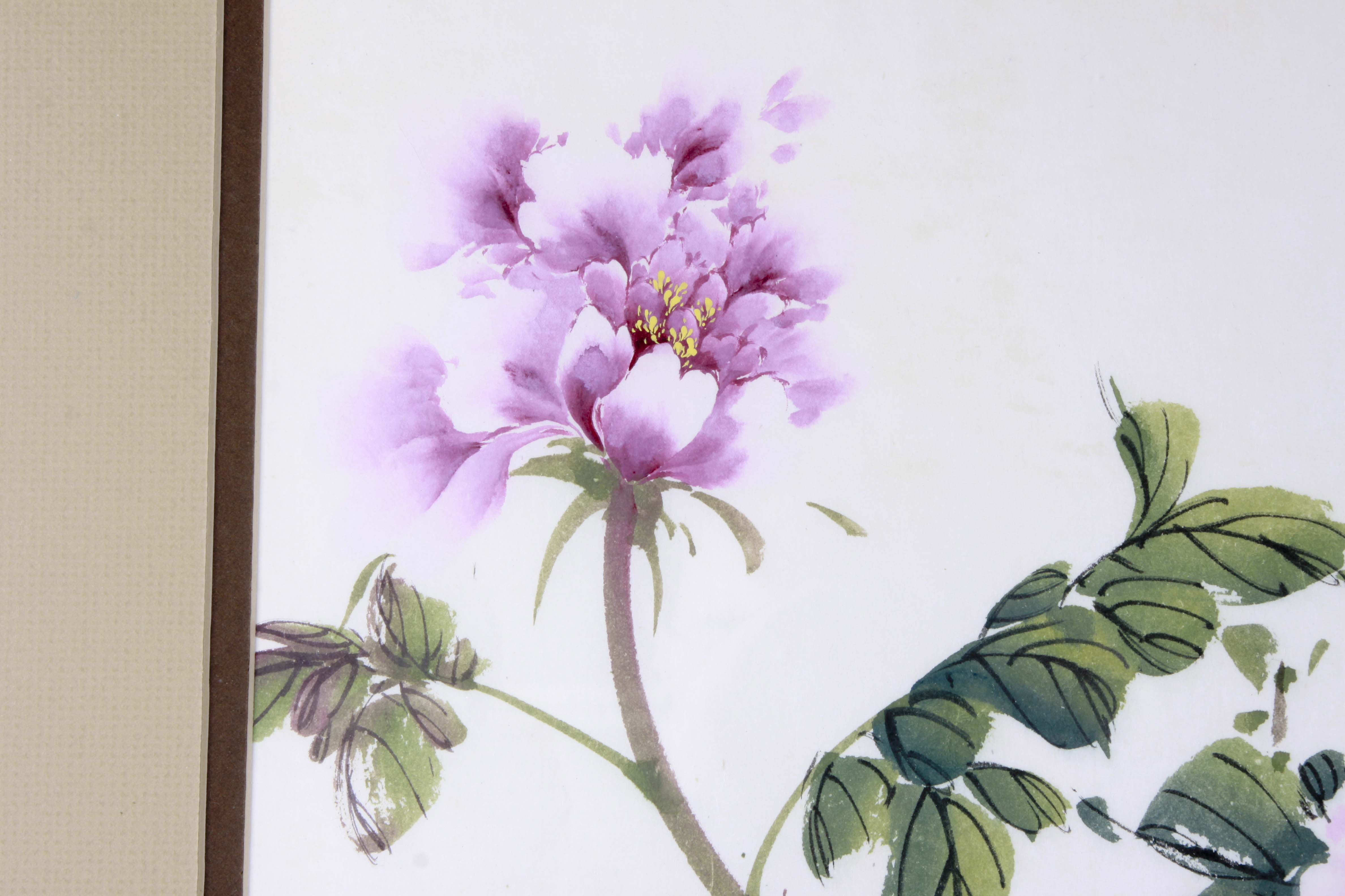 Original Chinese Watercolor of Peonies by Hong Xian