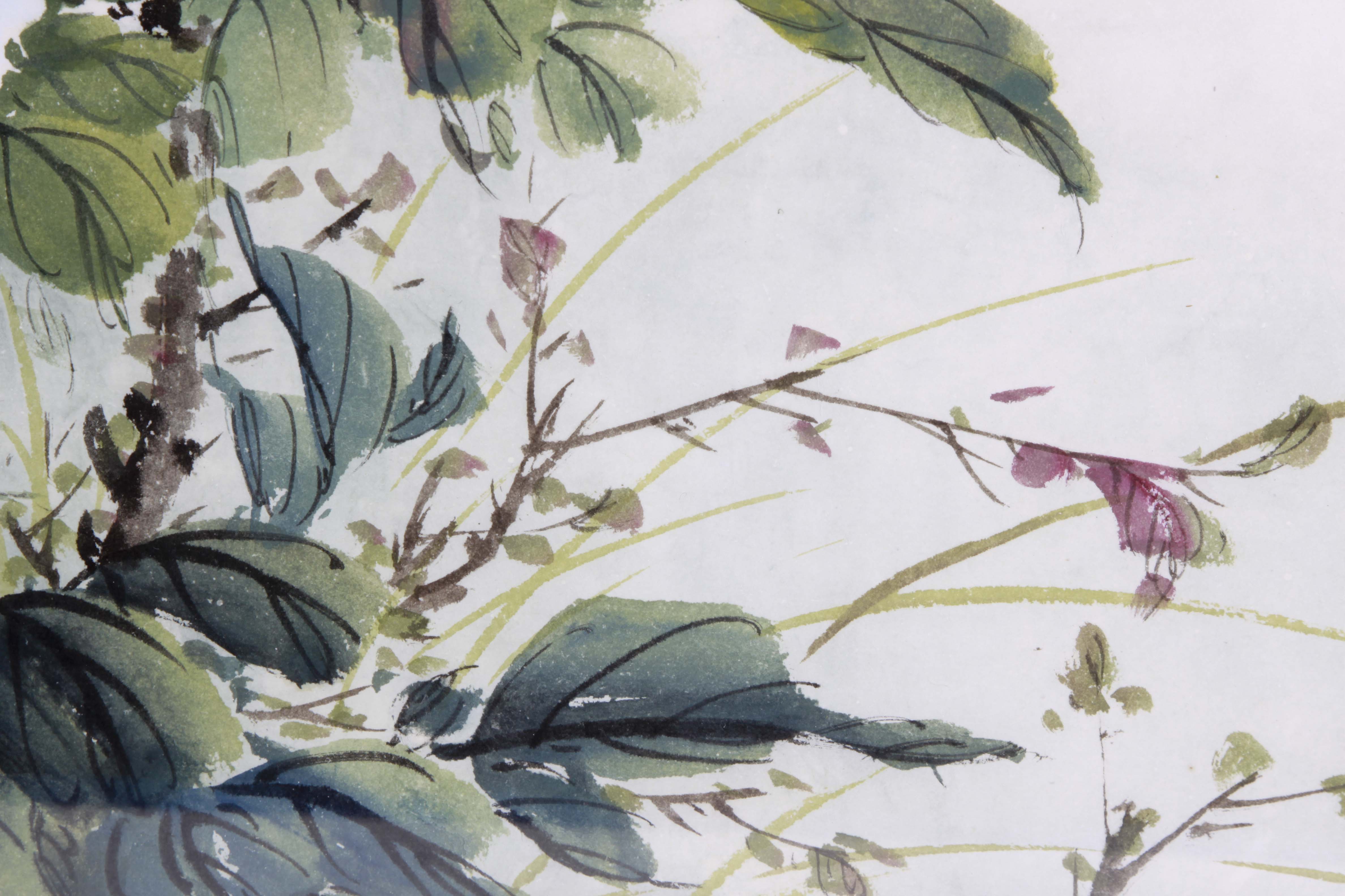 Original Chinese Watercolor of Peonies by Hong Xian