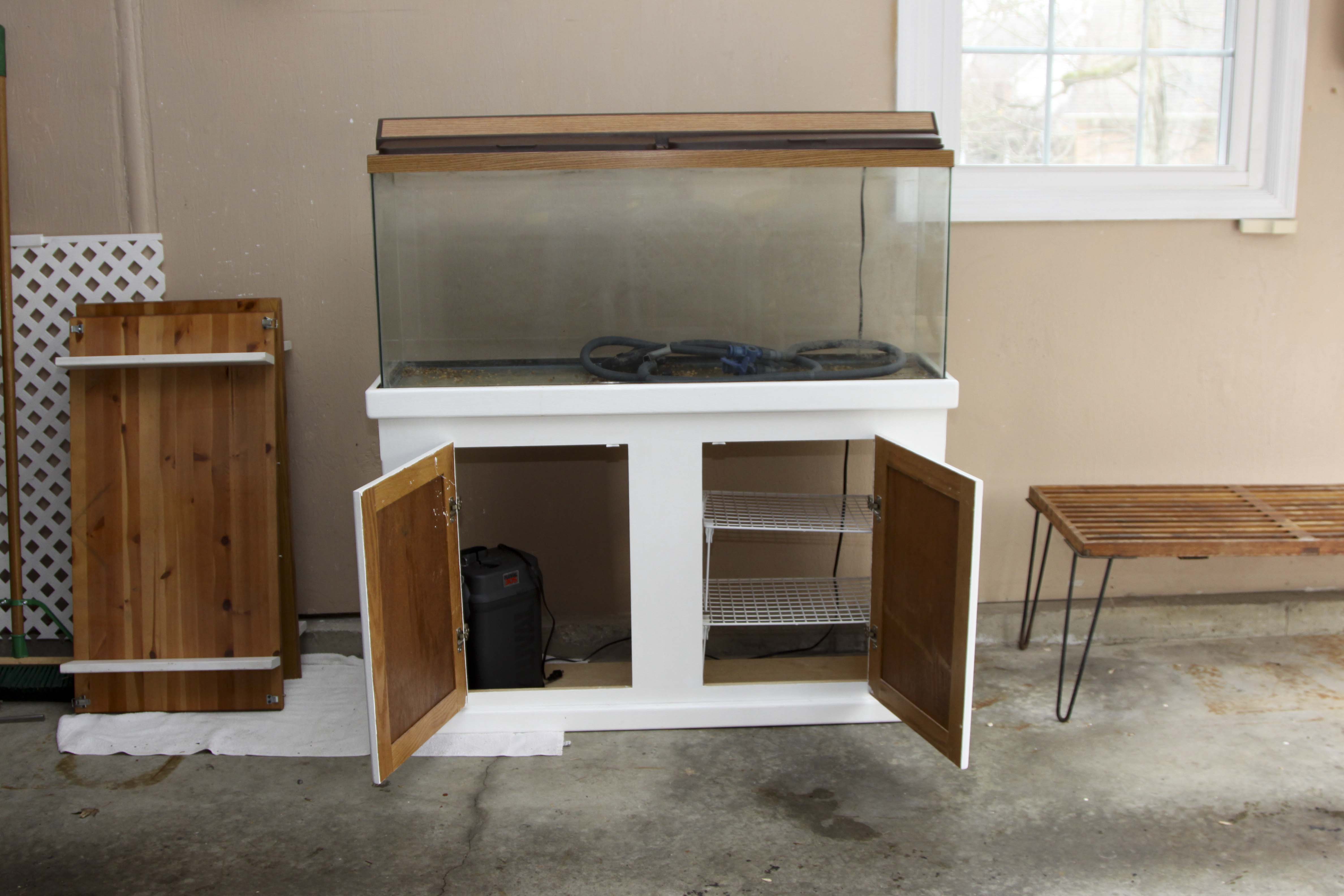 Fish Tank and Wooden Base Cabinet