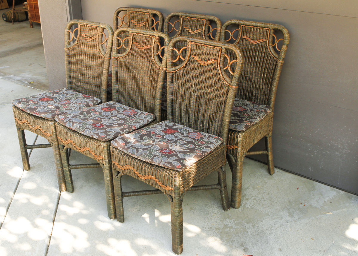 Palecek Wicker Side Chairs With Cushions