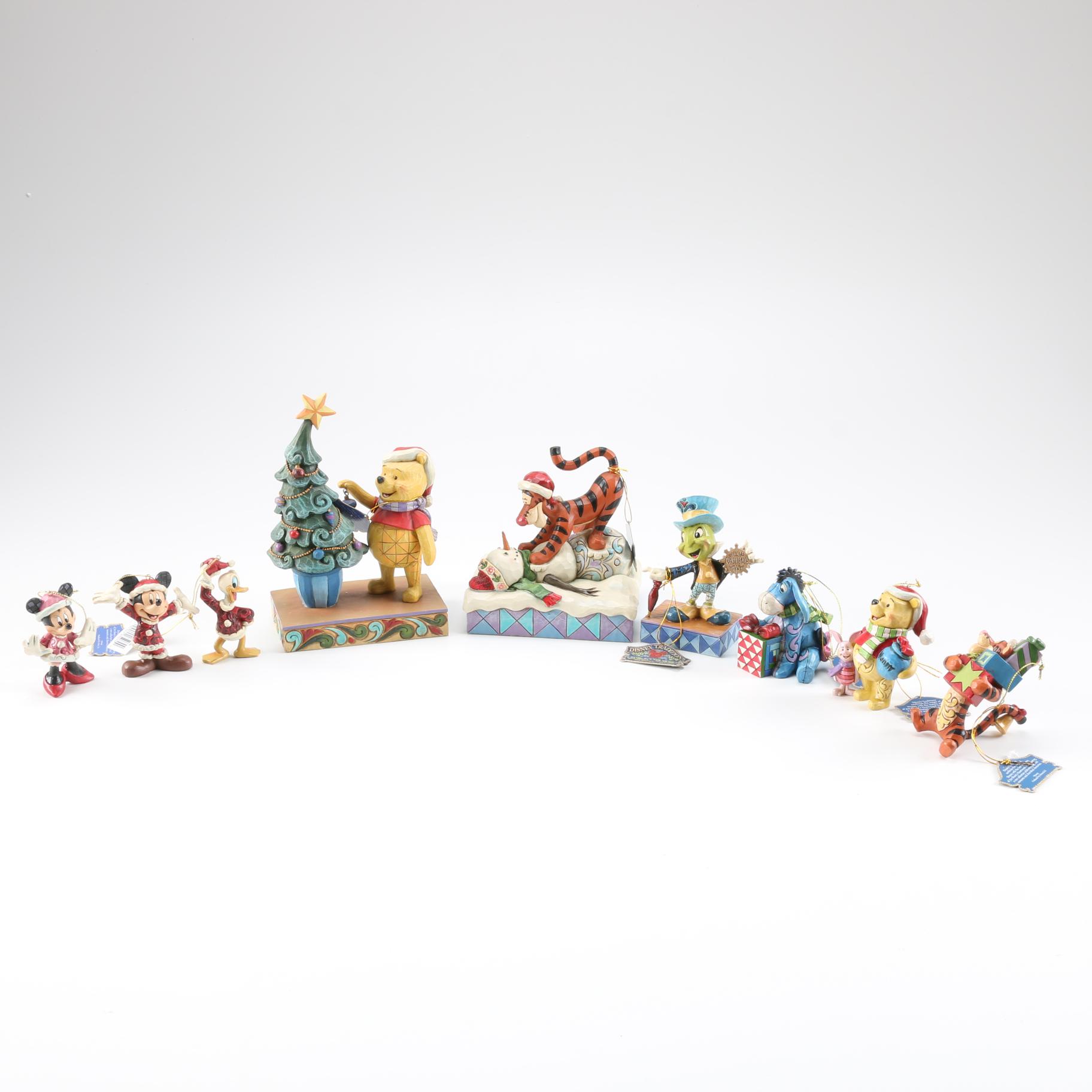 Collection of Disney Christmas Figures Including Ornaments