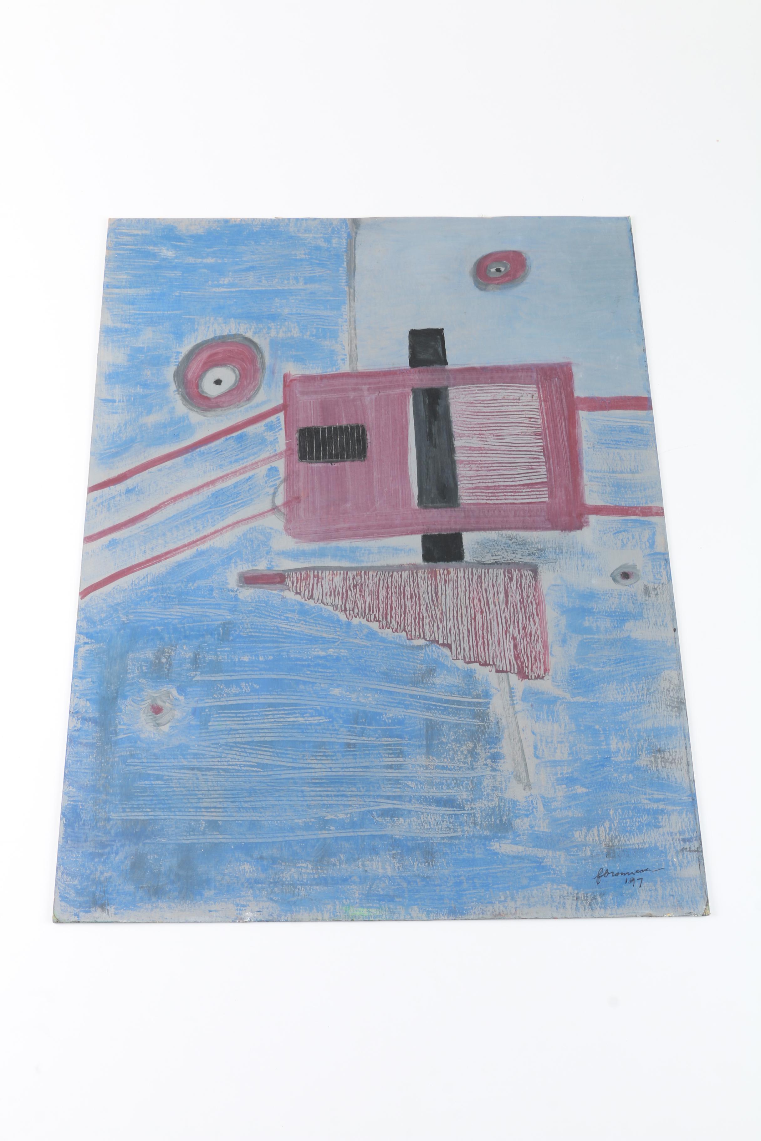 F. Bronner Acrylic on Paper and Oil on Board With Additional Painting