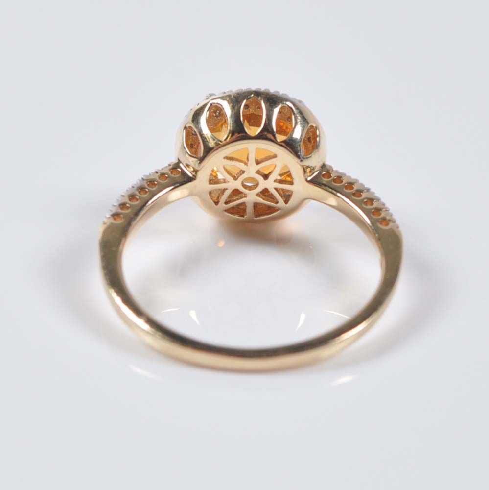 14K Gold Citrine and Diamond Halo Ring