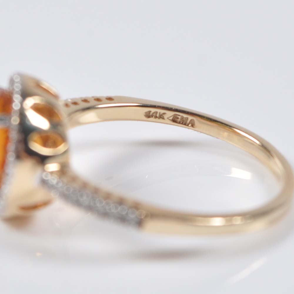14K Gold Citrine and Diamond Halo Ring