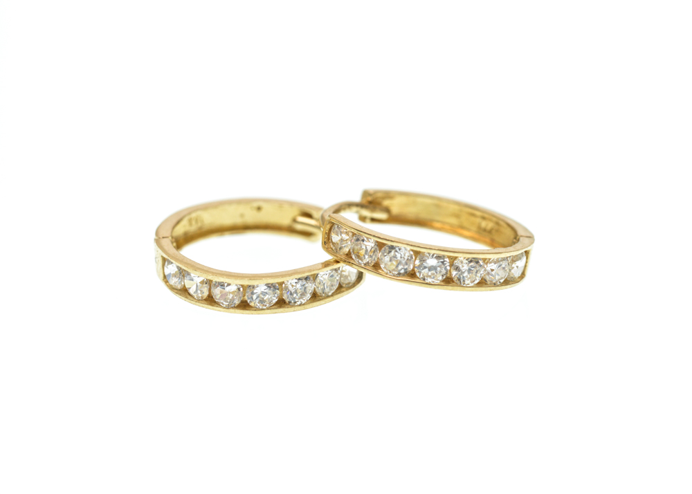 14K Yellow Gold Cubic Zirconia Hoop Earrings