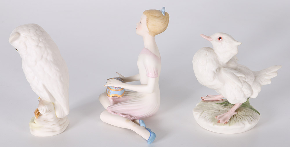 Cybis "Pandora", "Baby Owl" and "Duckling-Baby Brother" Porcelain Figurines