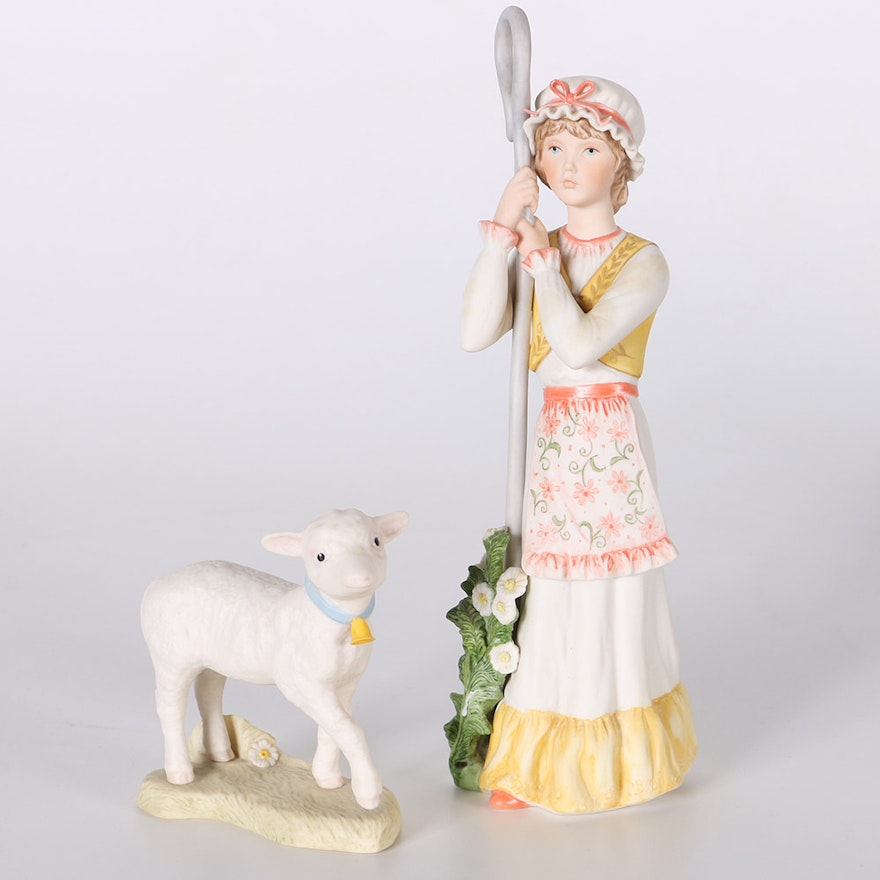 Cybis "Little Bo Peep" and "Lamb Mandy" Porcelain Figurines