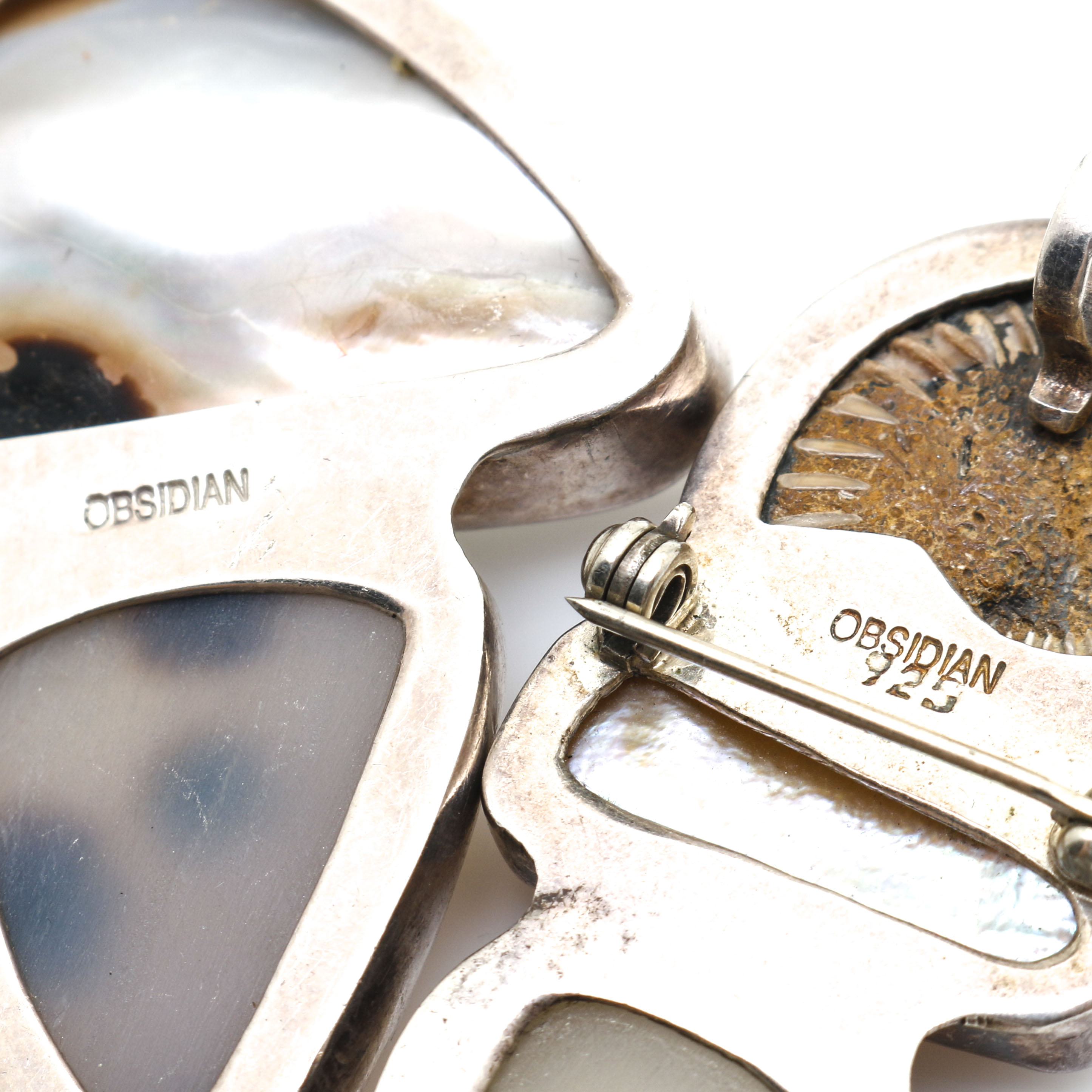 Sterling Silver Pieces With Ammonite and Various Gemstones