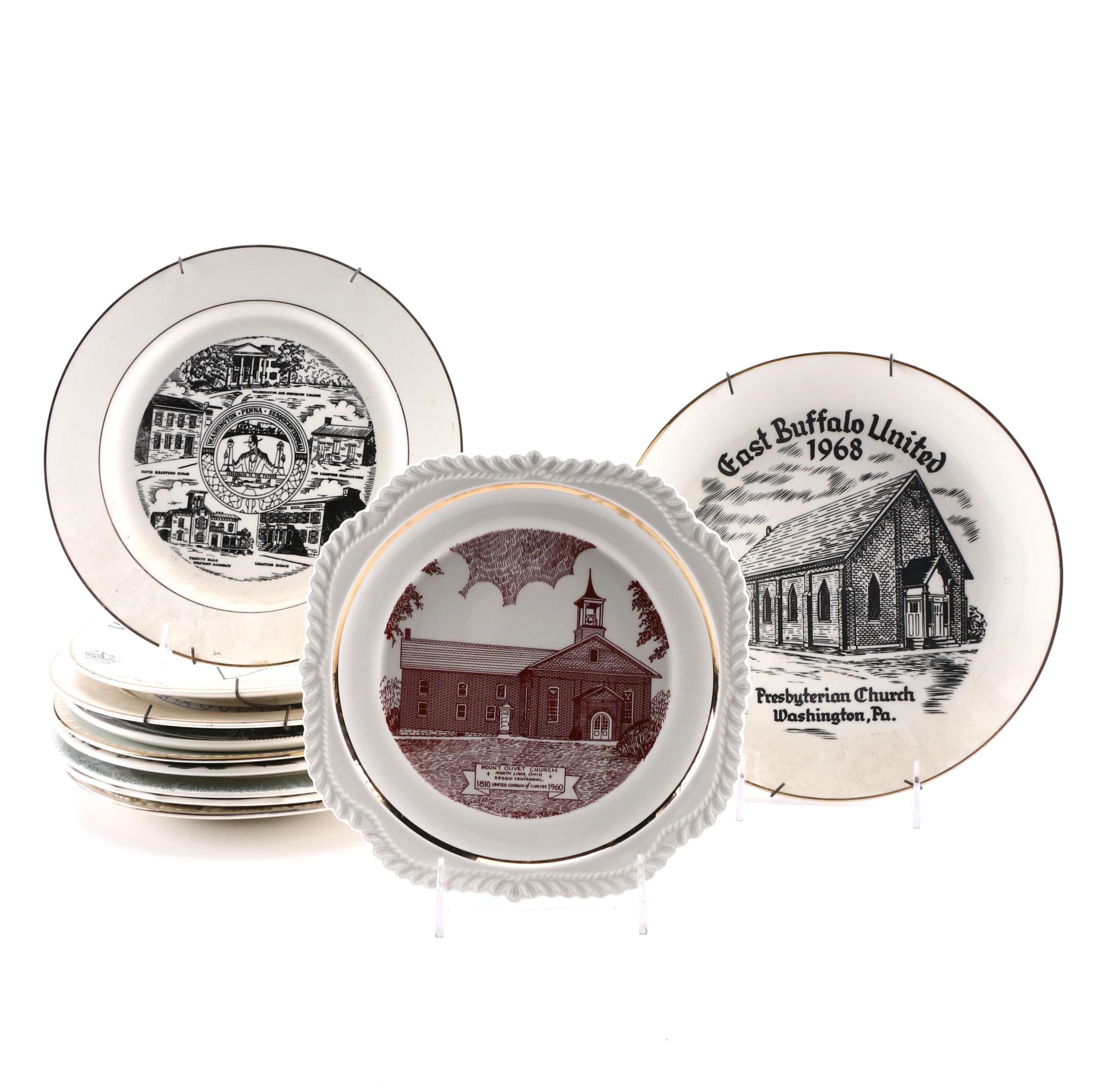 Vintage Commemorative Plates Featuring Pennsylvania, Ohio, and West Virginia Landmarks and More