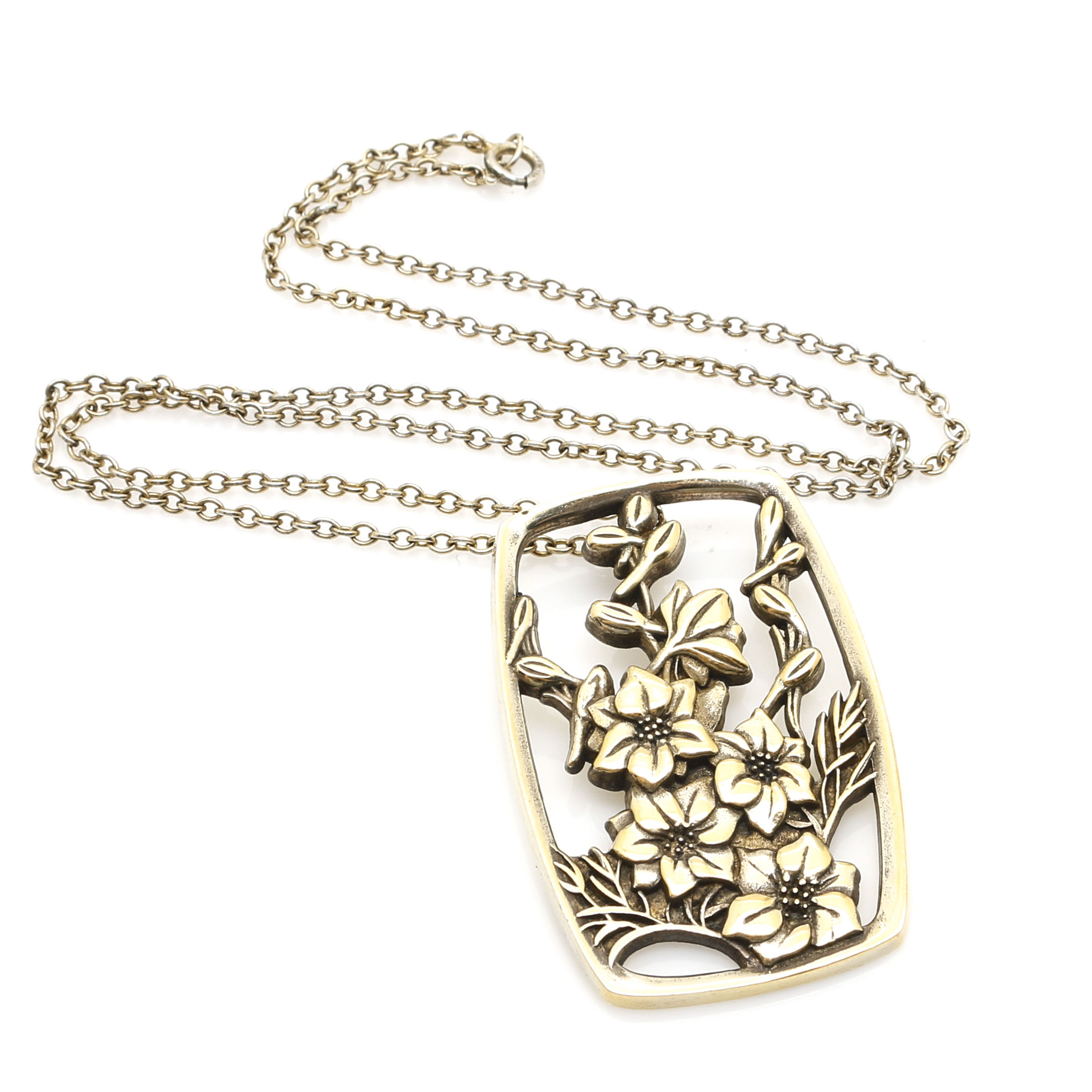 Sterling Silver Reed & Barton "July Larkspur" Gold Tone Necklace