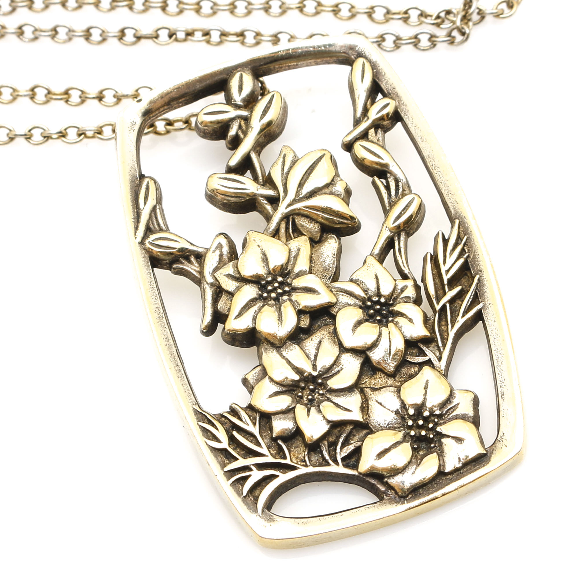 Sterling Silver Reed & Barton "July Larkspur" Gold Tone Necklace