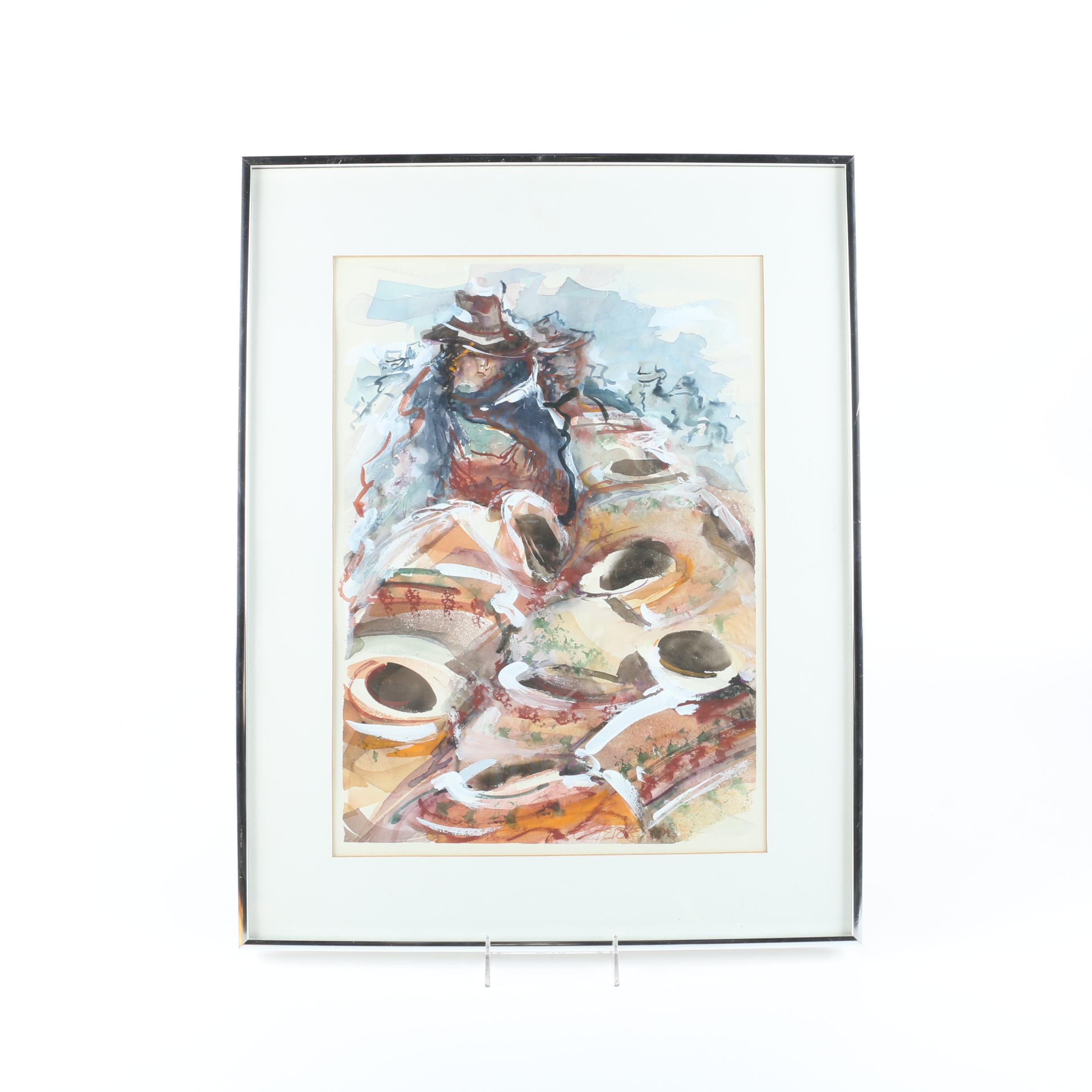 Wendy Feiereisen Original Mixed Media Painting of "Cuzco Pottery Market, Peru"