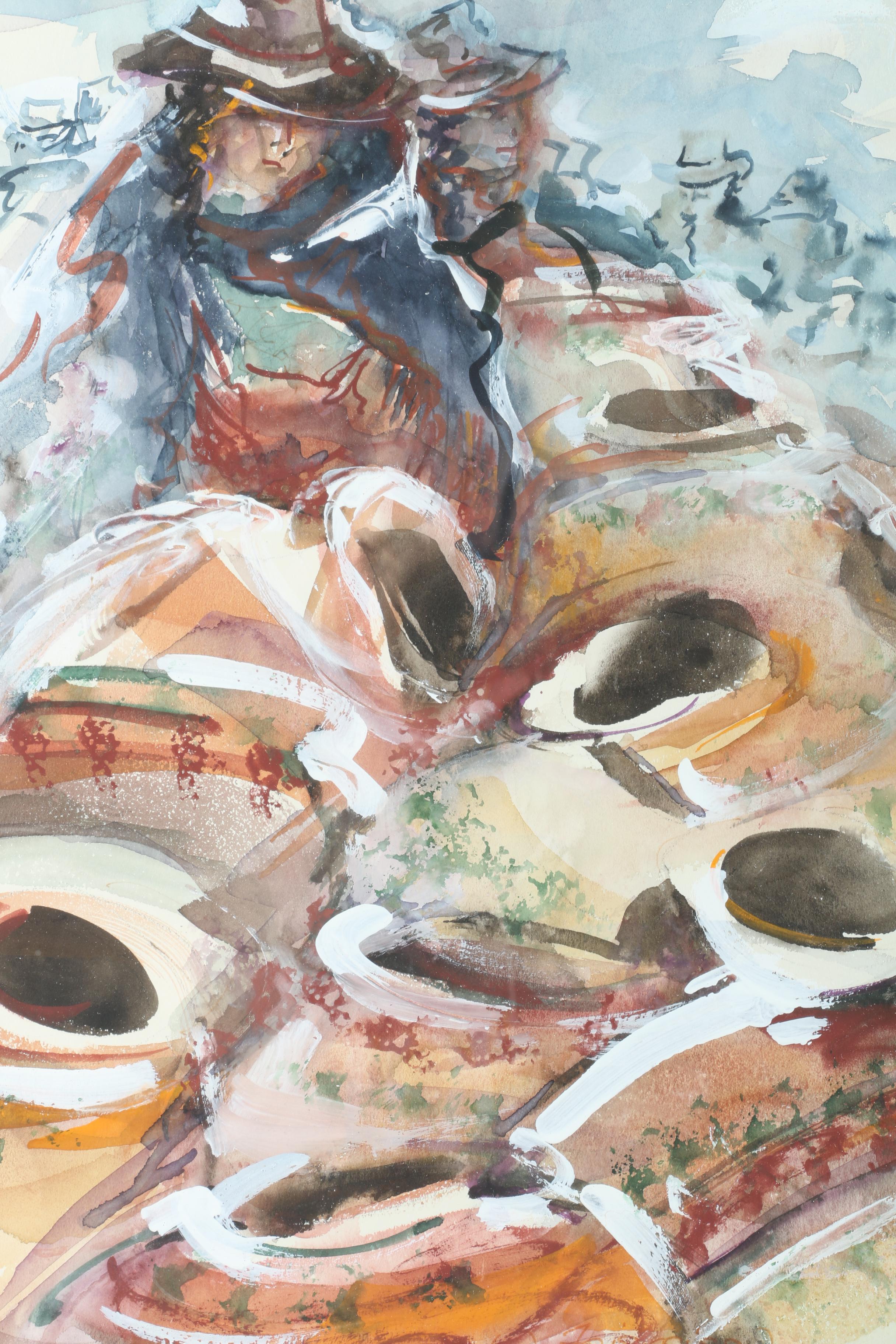 Wendy Feiereisen Original Mixed Media Painting of "Cuzco Pottery Market, Peru"