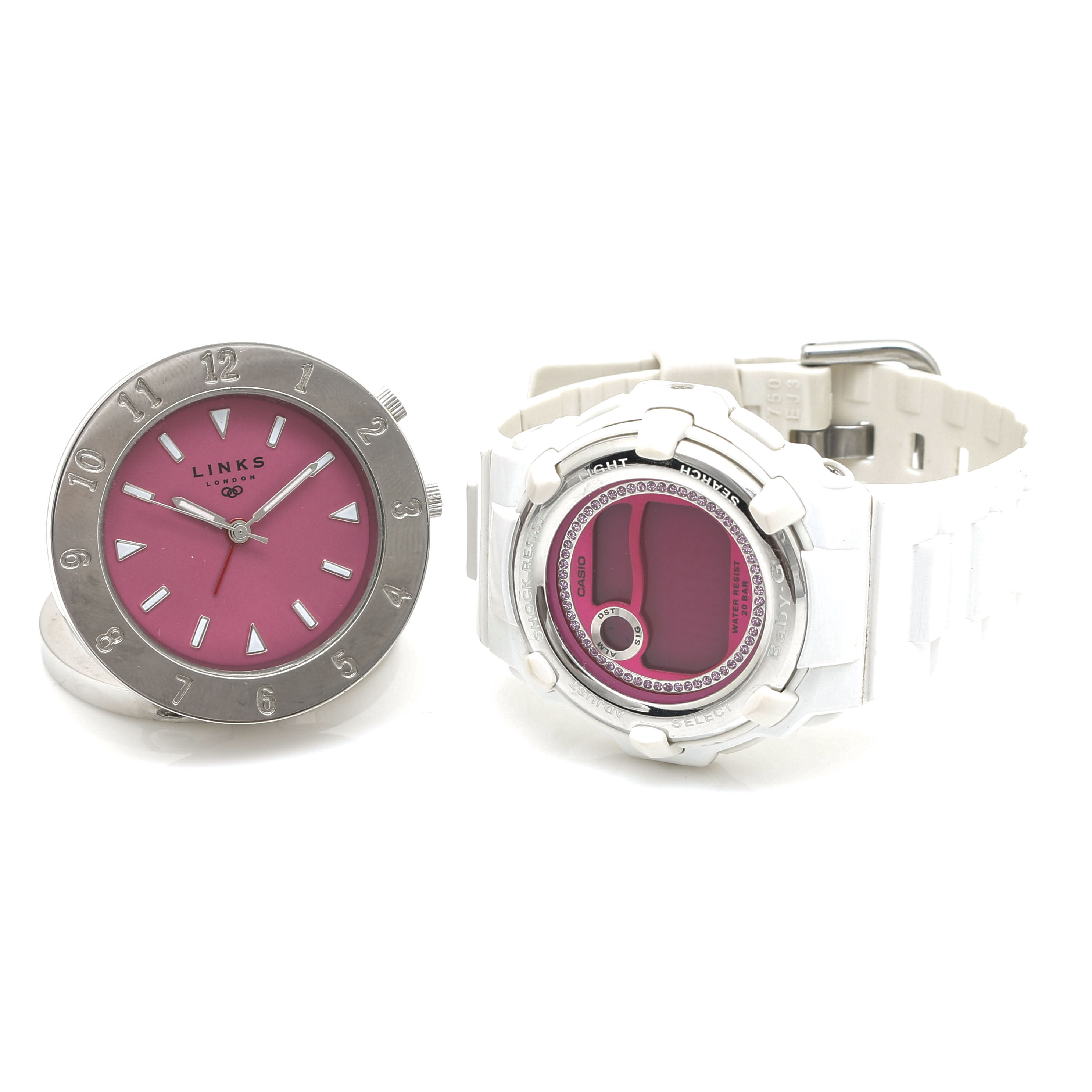 Links Travel Alarm Clock and Casio Baby-G Watch