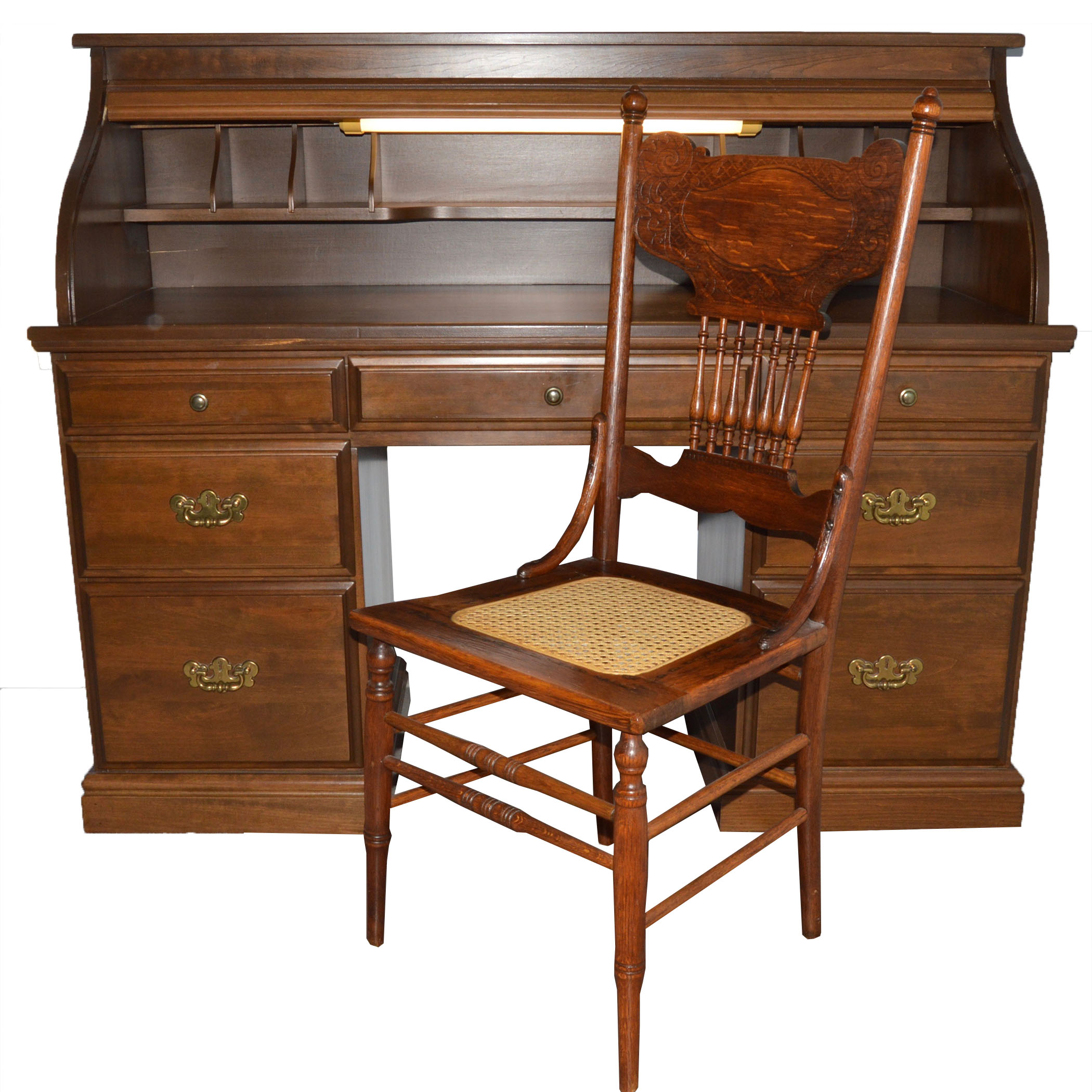 Roll-Top Desk and Side Chair