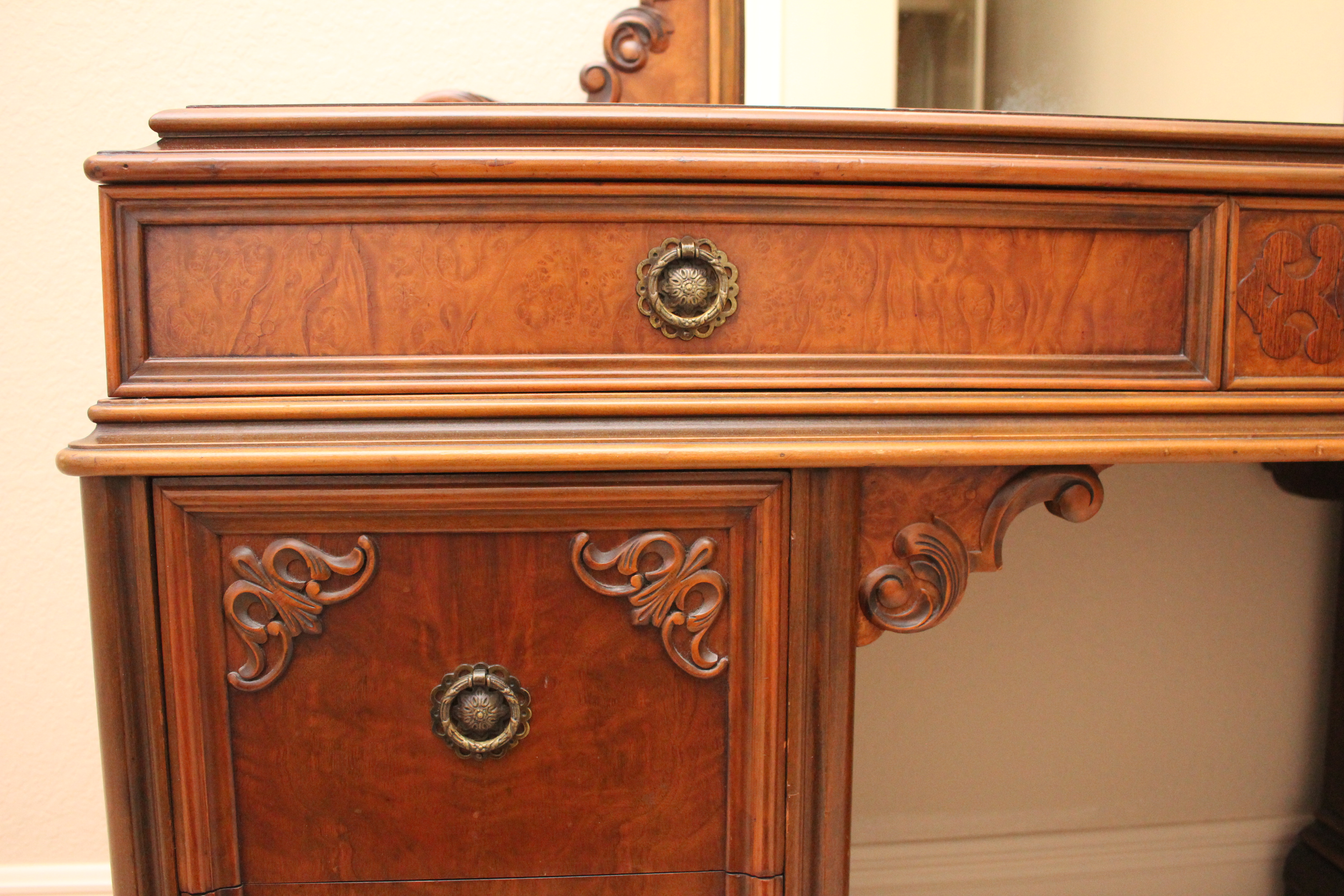 Antique Queen Anne Style Vanity Dresser by Berkey and Gay With Chair