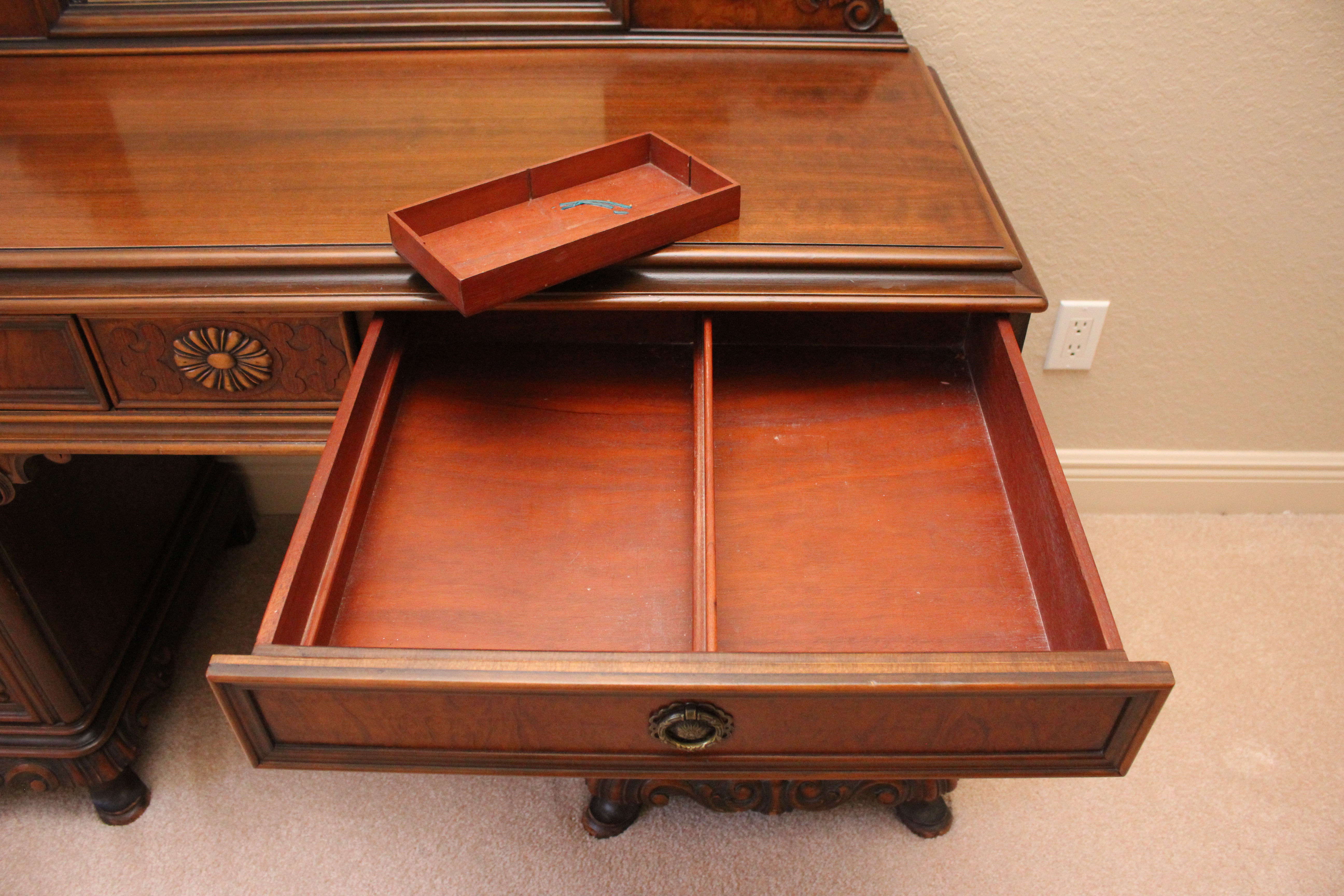 Antique Queen Anne Style Vanity Dresser by Berkey and Gay With Chair