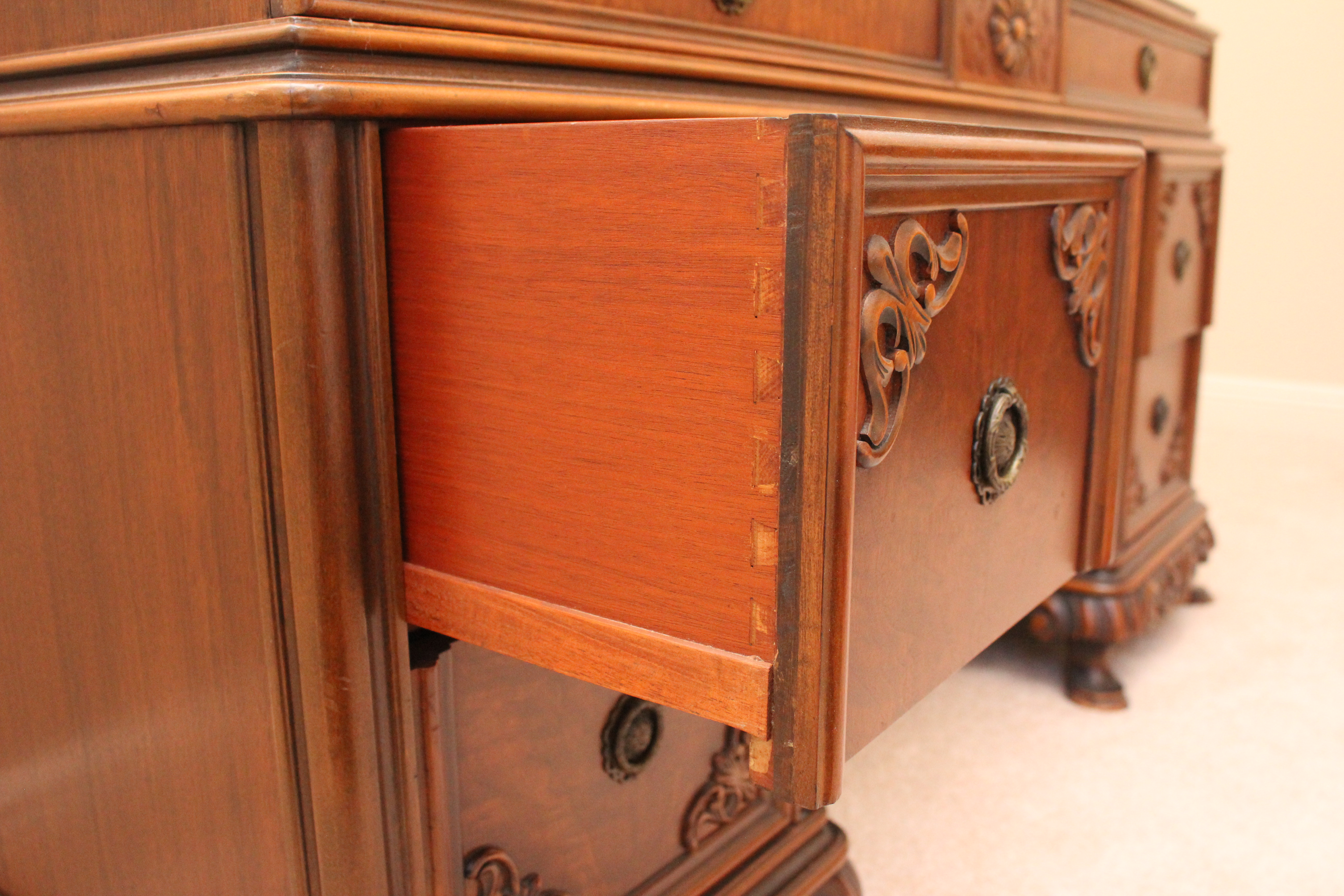 Antique Queen Anne Style Vanity Dresser by Berkey and Gay With Chair