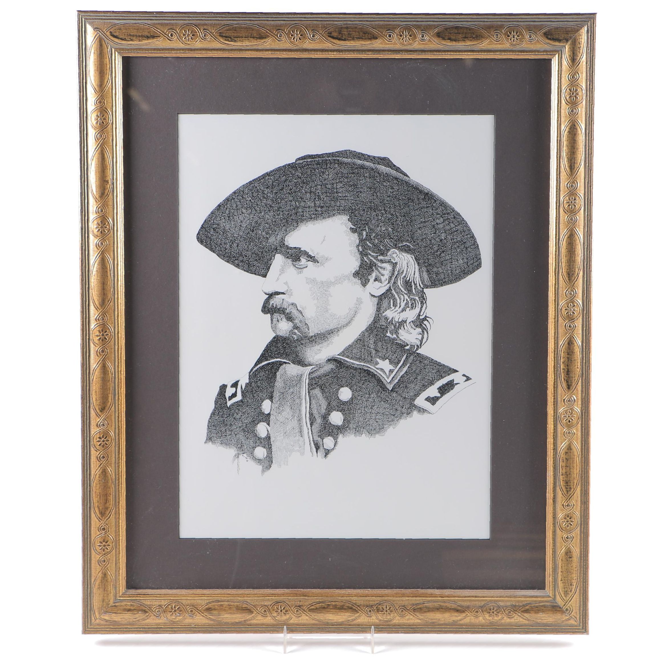 Lithograph after Unsigned Ink Drawing of General George Custer