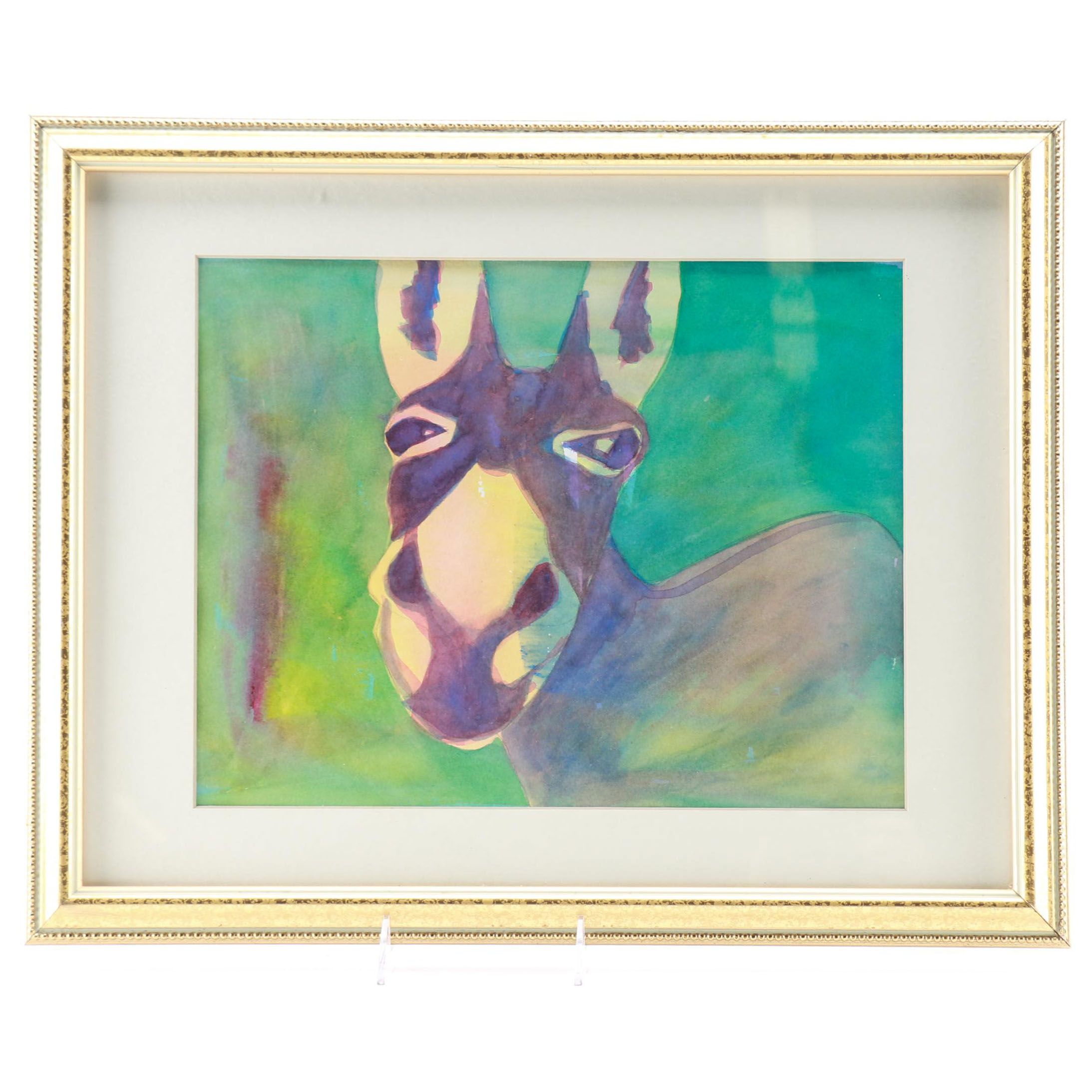 Unsigned Watercolor Painting of a Donkey