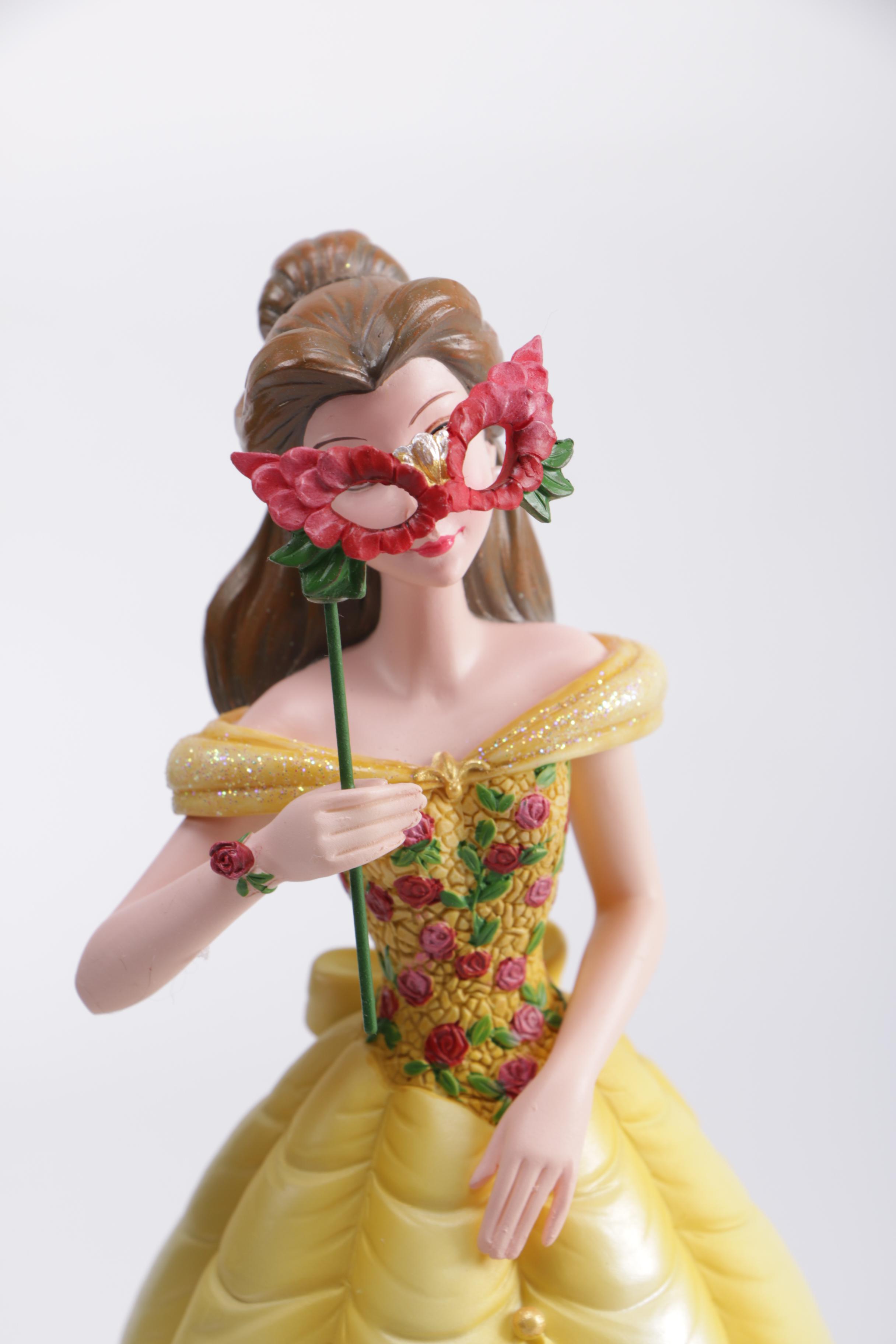 Disney Figurines Including Masquerade Snow White, Belle, and Alice