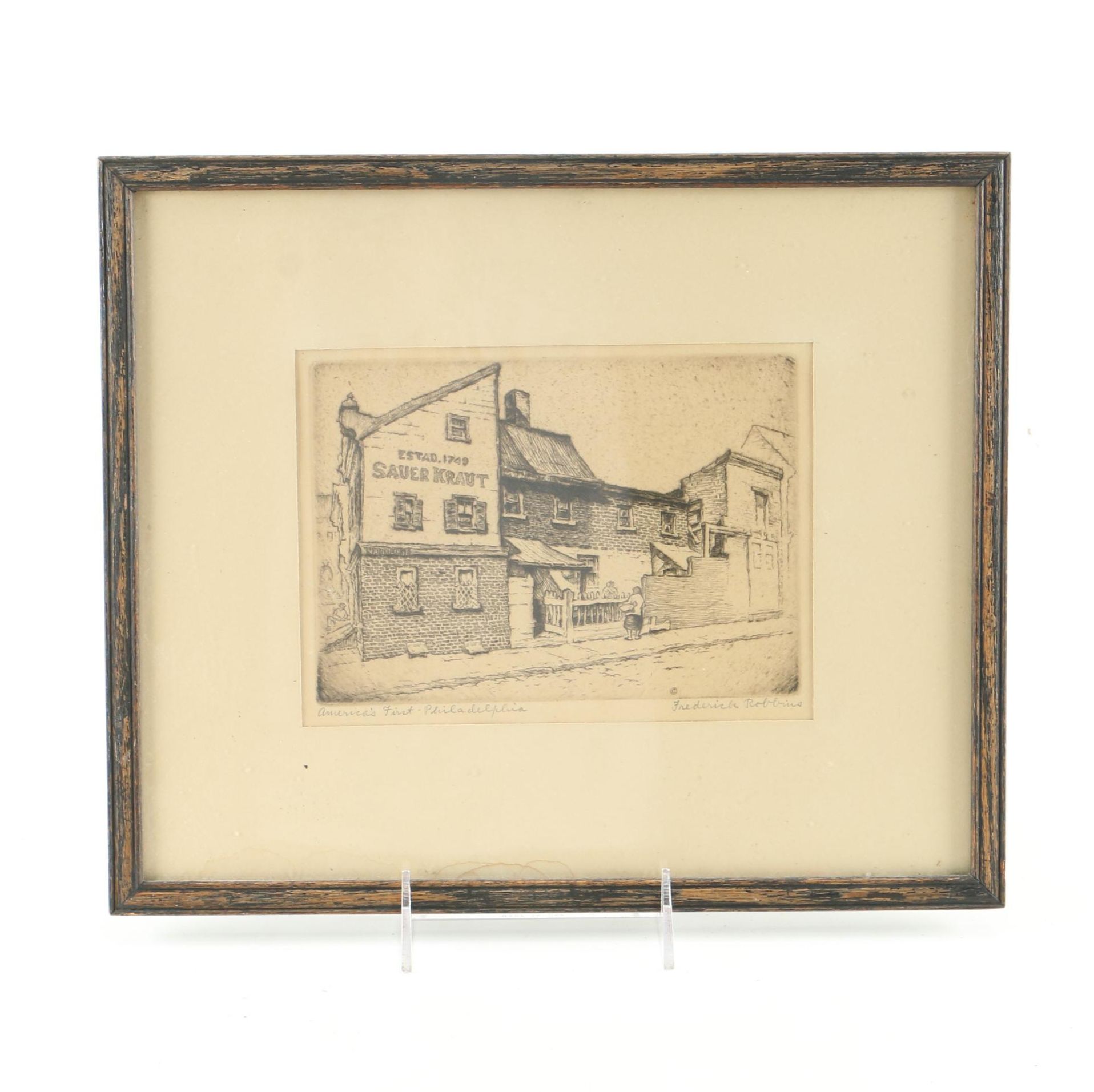 Frederick Robbins Drypoint "America's First - Philadelphia"