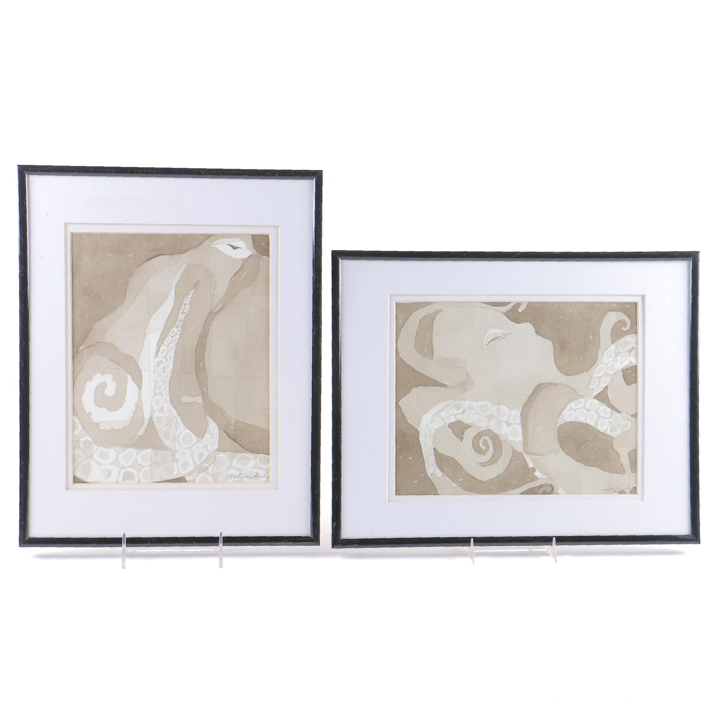 M. R. Deutsch Watercolor Paintings on Paper of Octopus