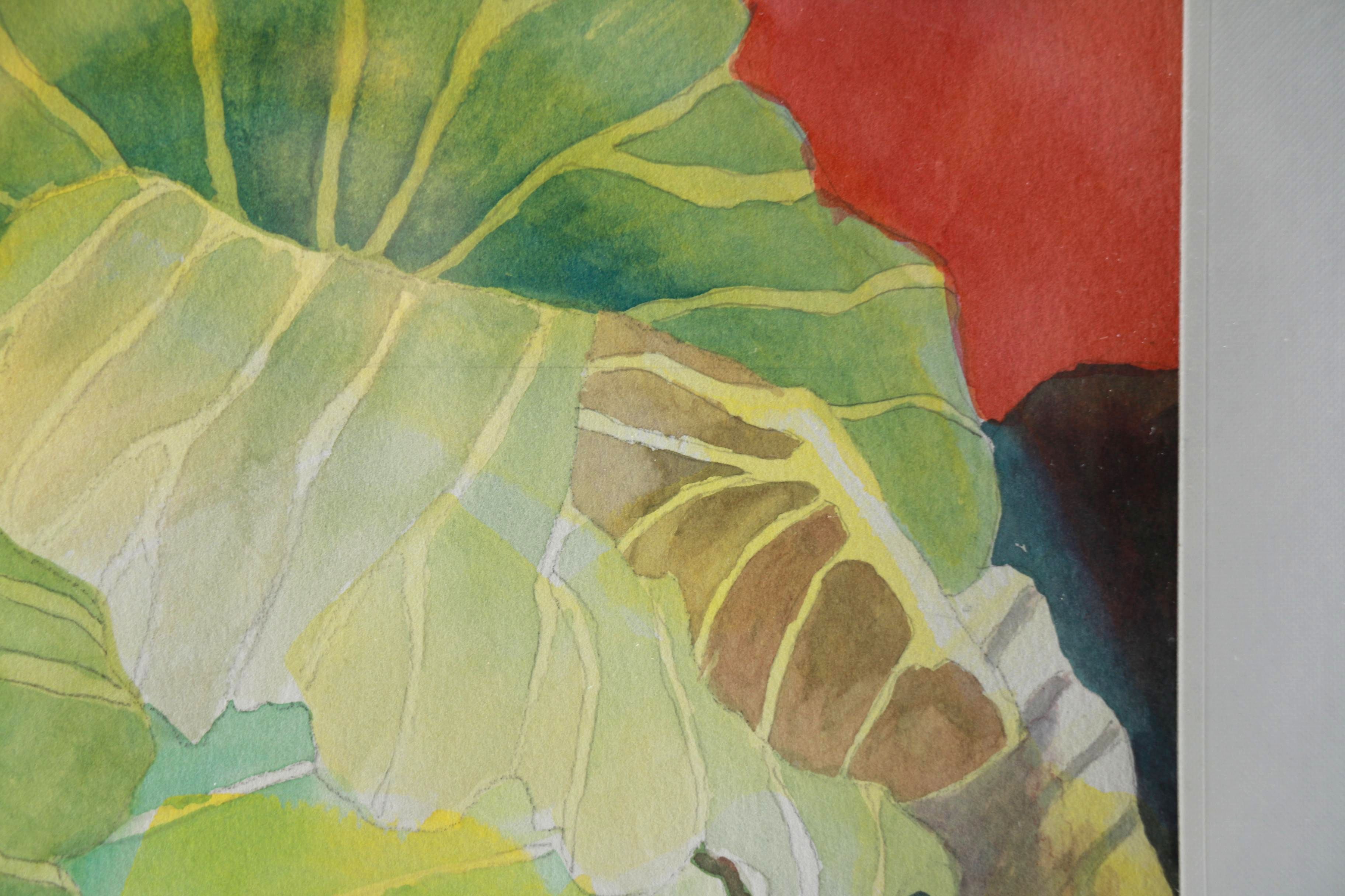 Original Watercolor on Woven Paper of Cabbage Leaves