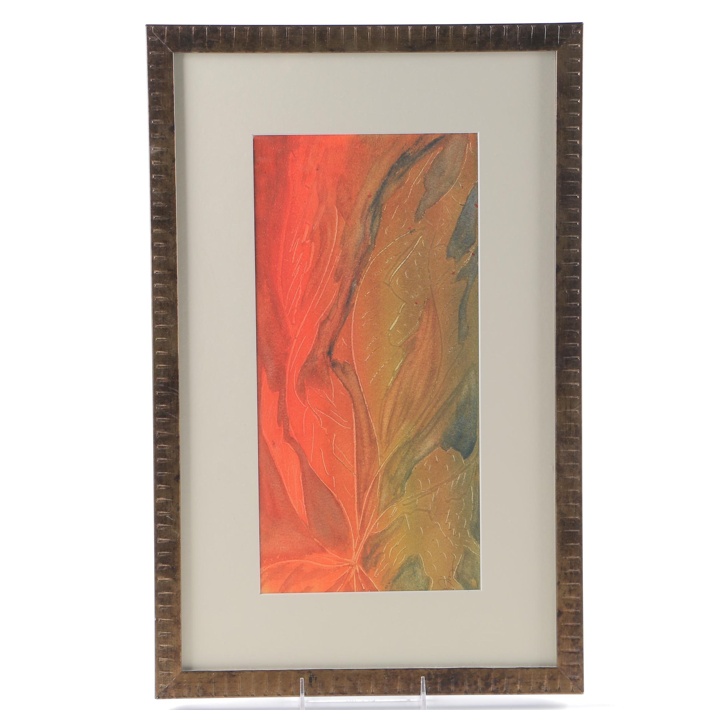 Signed Watercolor Painting Fall Leaves