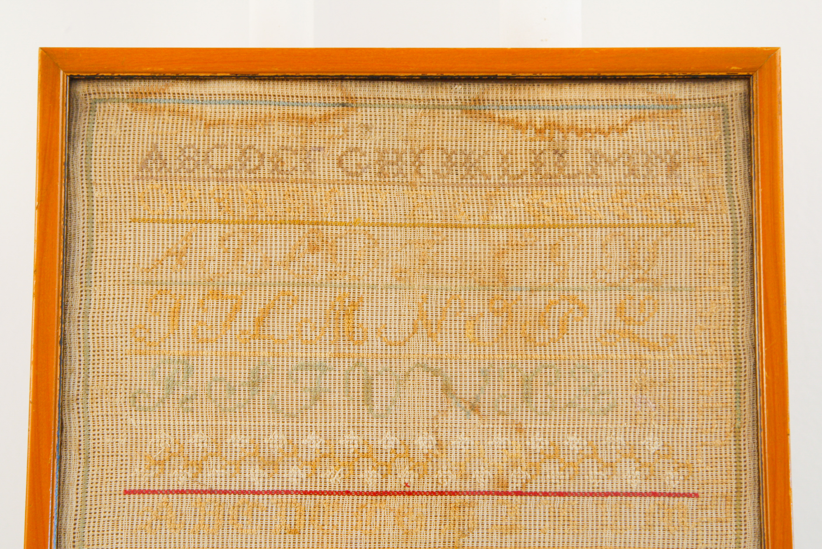 Framed Antique Needlepoint Sampler with Unused Shopping List