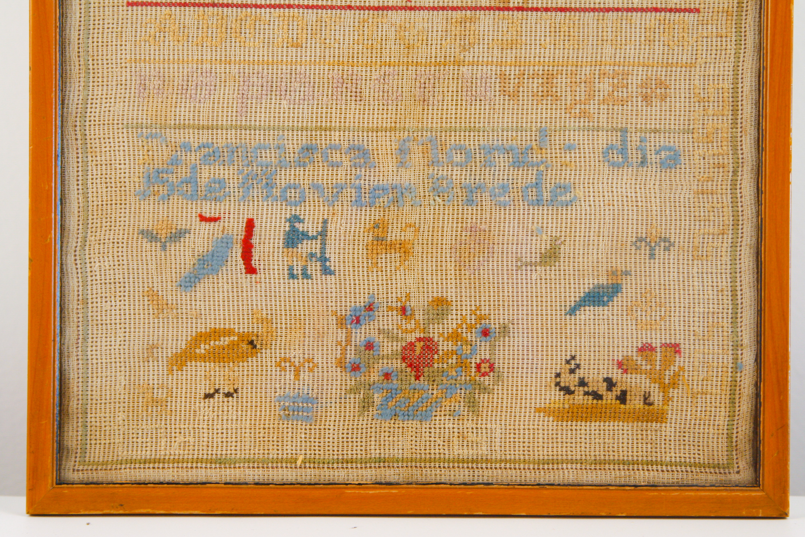 Framed Antique Needlepoint Sampler with Unused Shopping List