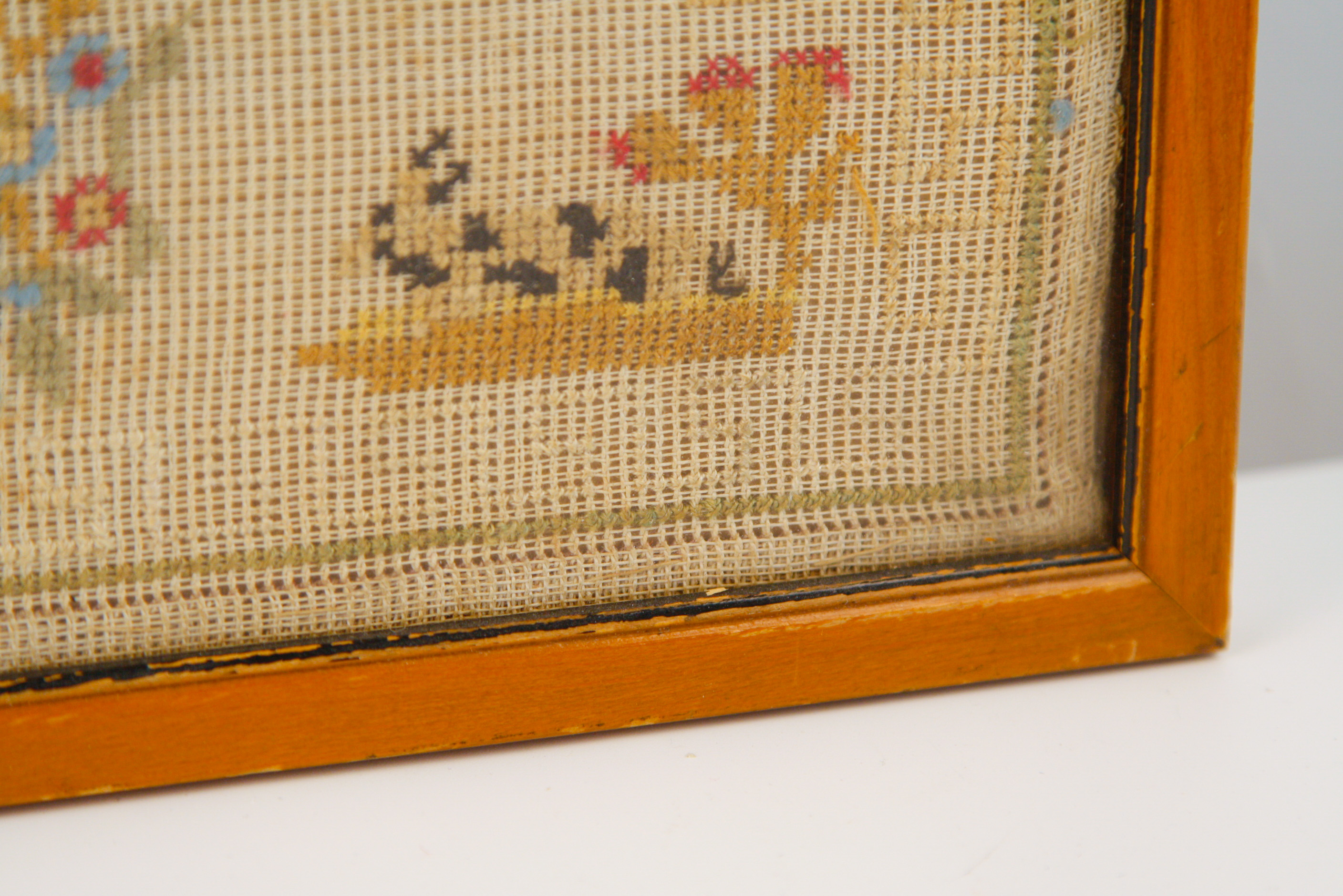 Framed Antique Needlepoint Sampler with Unused Shopping List