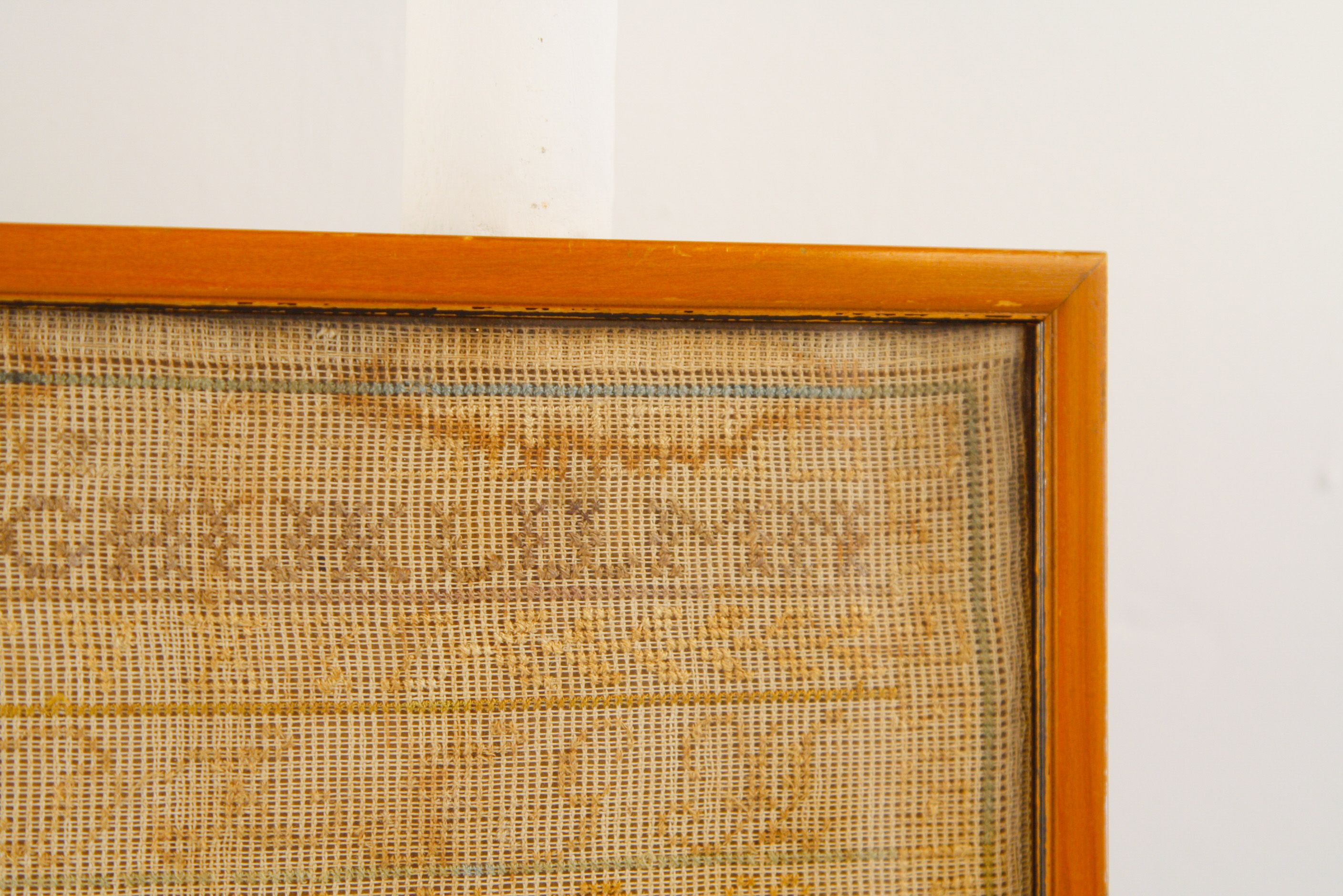 Framed Antique Needlepoint Sampler with Unused Shopping List
