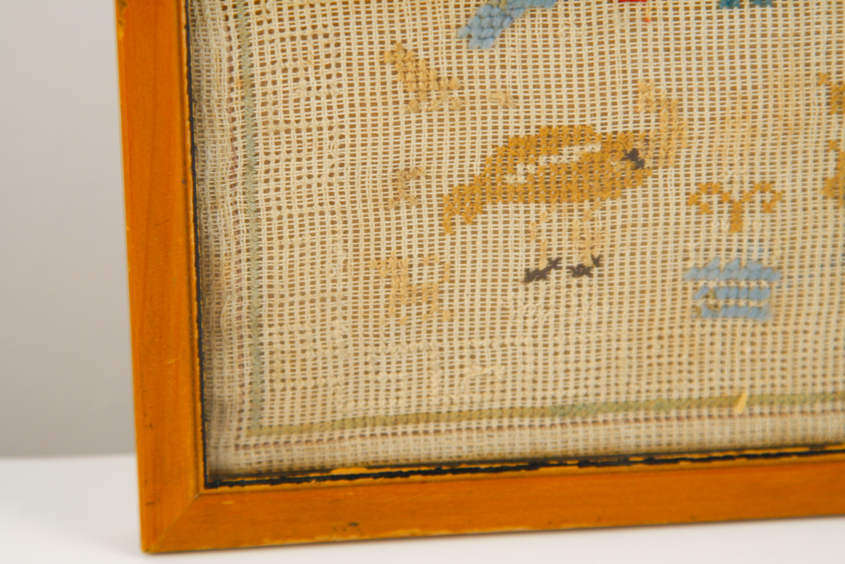 Framed Antique Needlepoint Sampler with Unused Shopping List