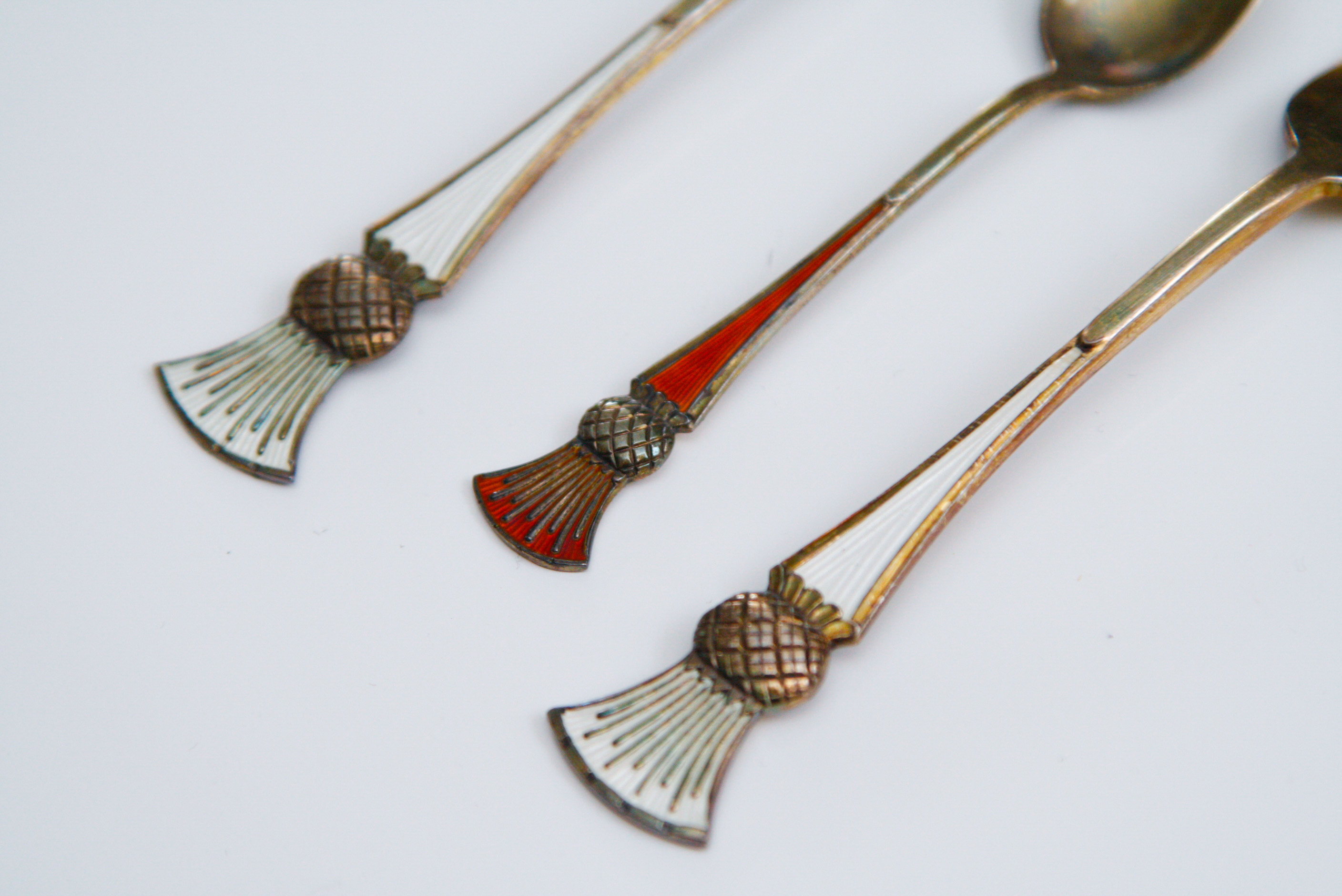 Norwegian Sterling Silver Enameled Spoons and Fork