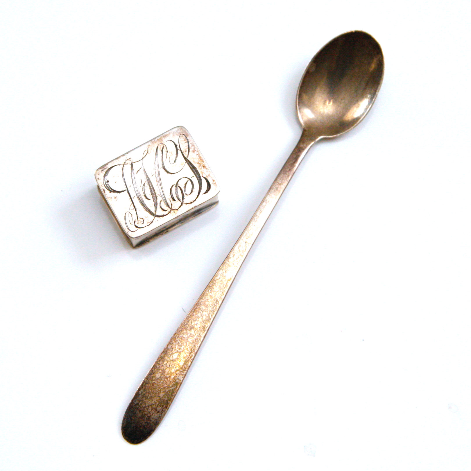 Sterling Silver Teaspoon and Monogrammed Pillbox