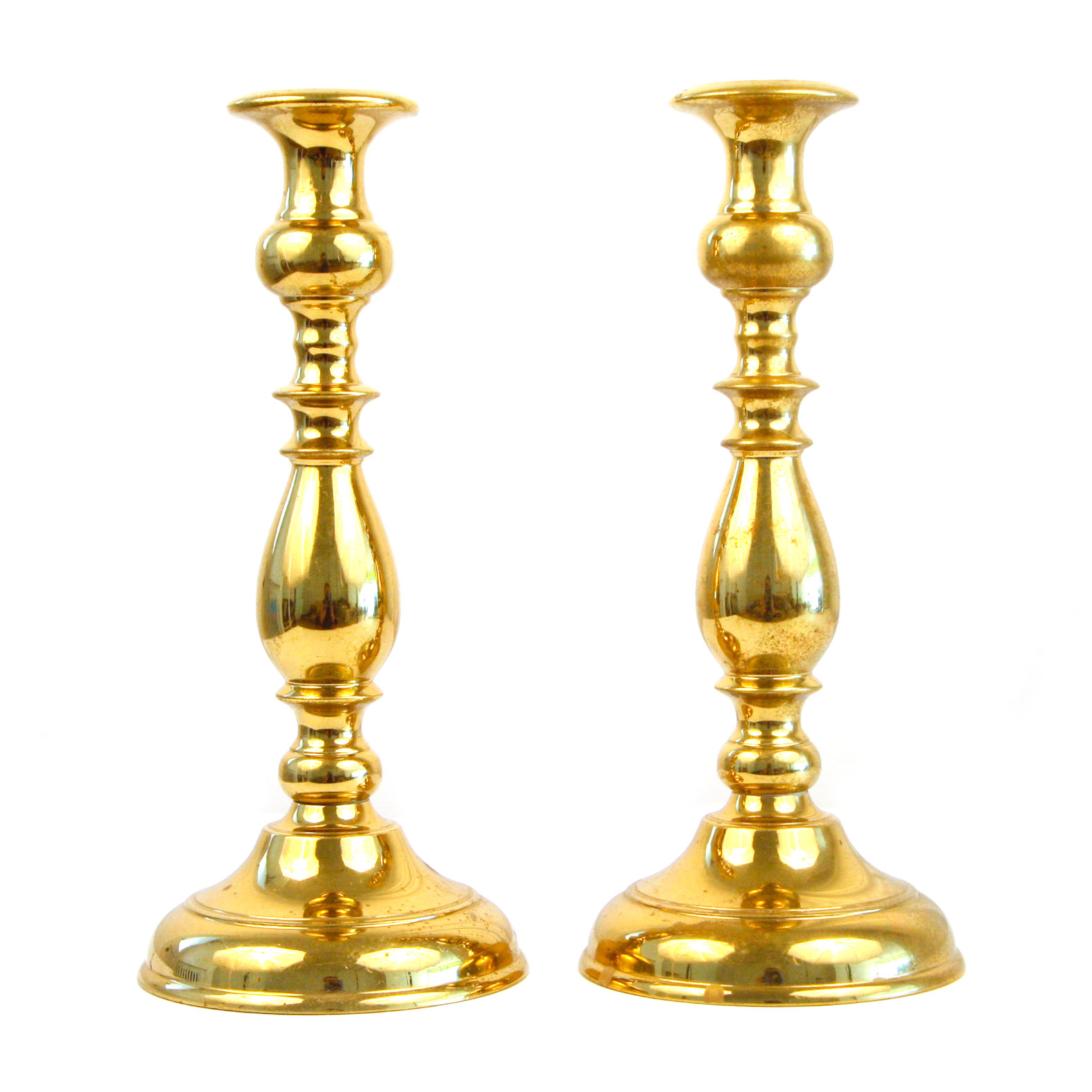 Pair of Virginia Metalcrafters Brass Tulip Candlesticks