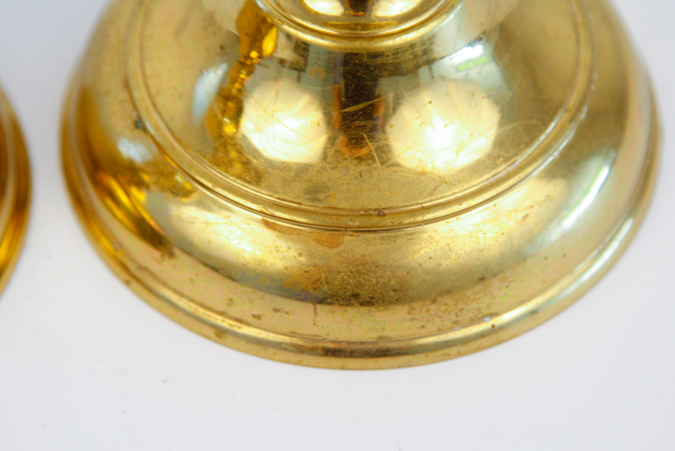 Pair of Virginia Metalcrafters Brass Tulip Candlesticks