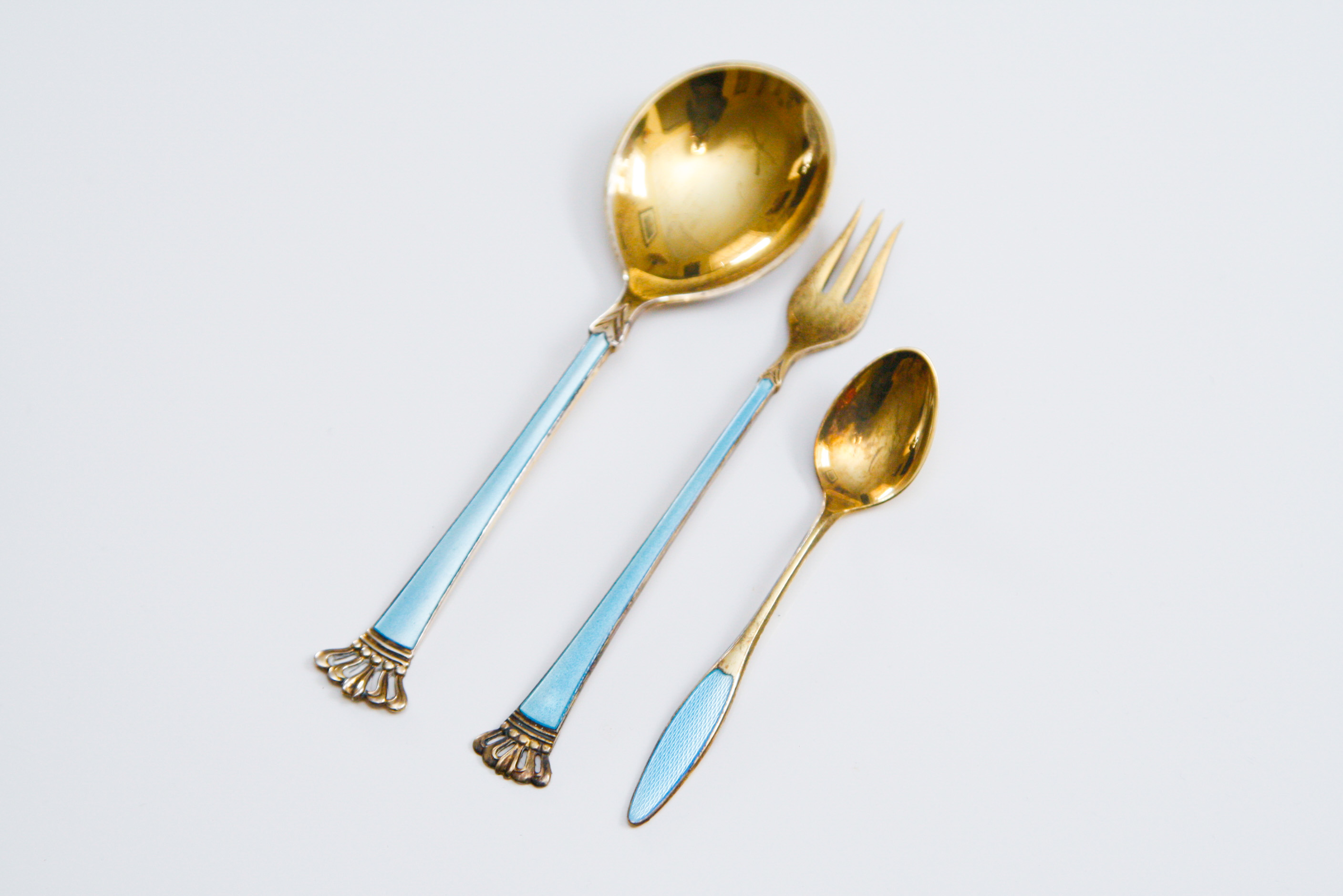 Danish Sterling Silver and Enamel Spoons and Fork