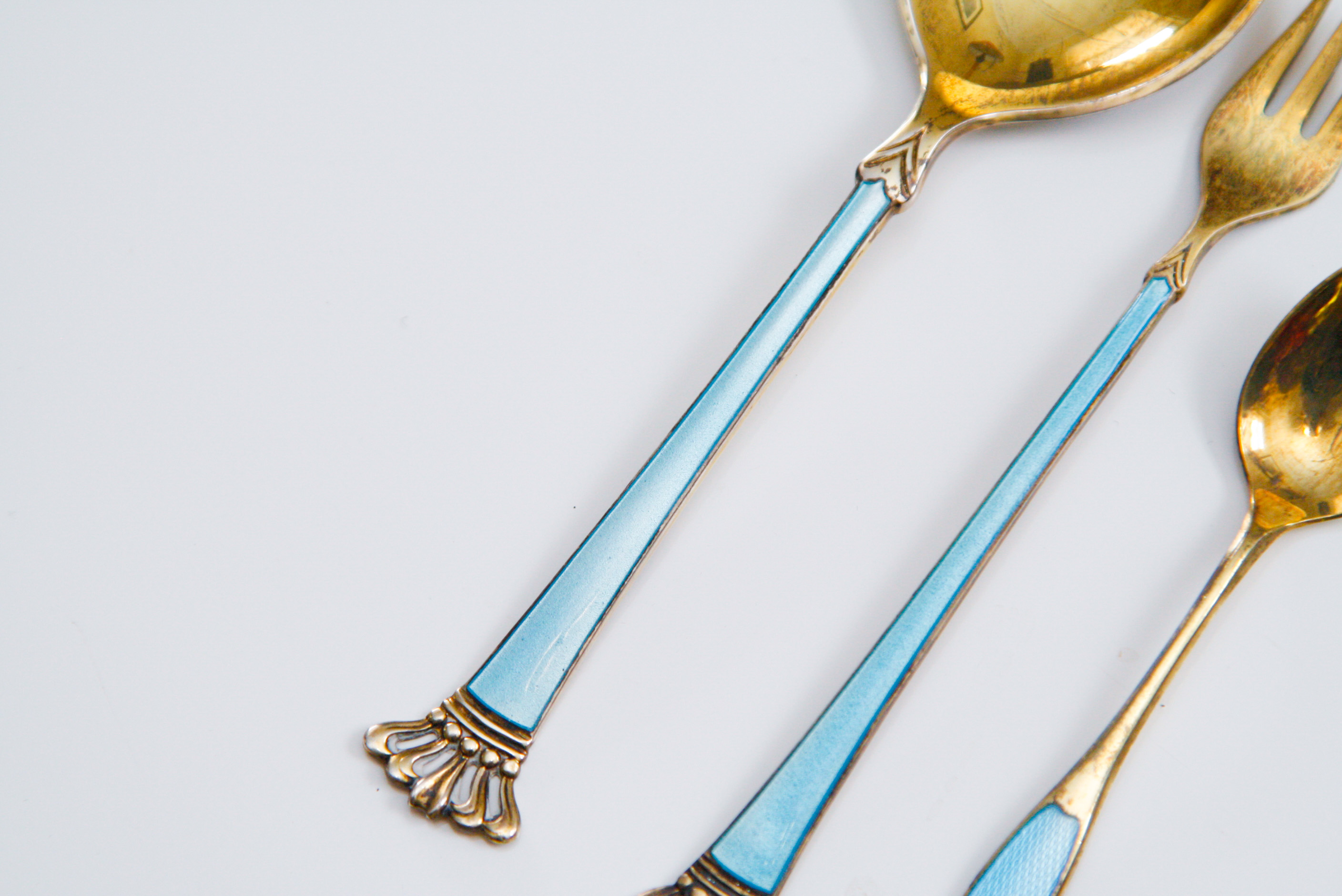 Danish Sterling Silver and Enamel Spoons and Fork