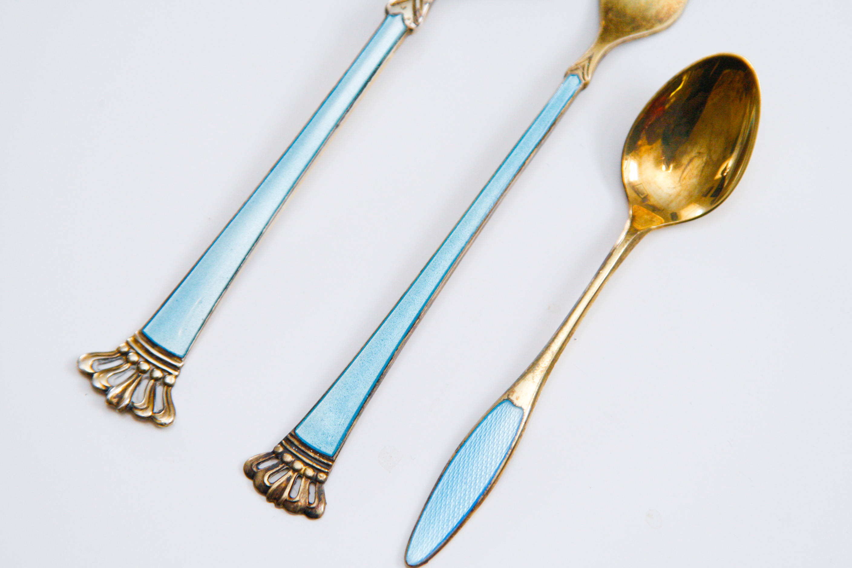 Danish Sterling Silver and Enamel Spoons and Fork