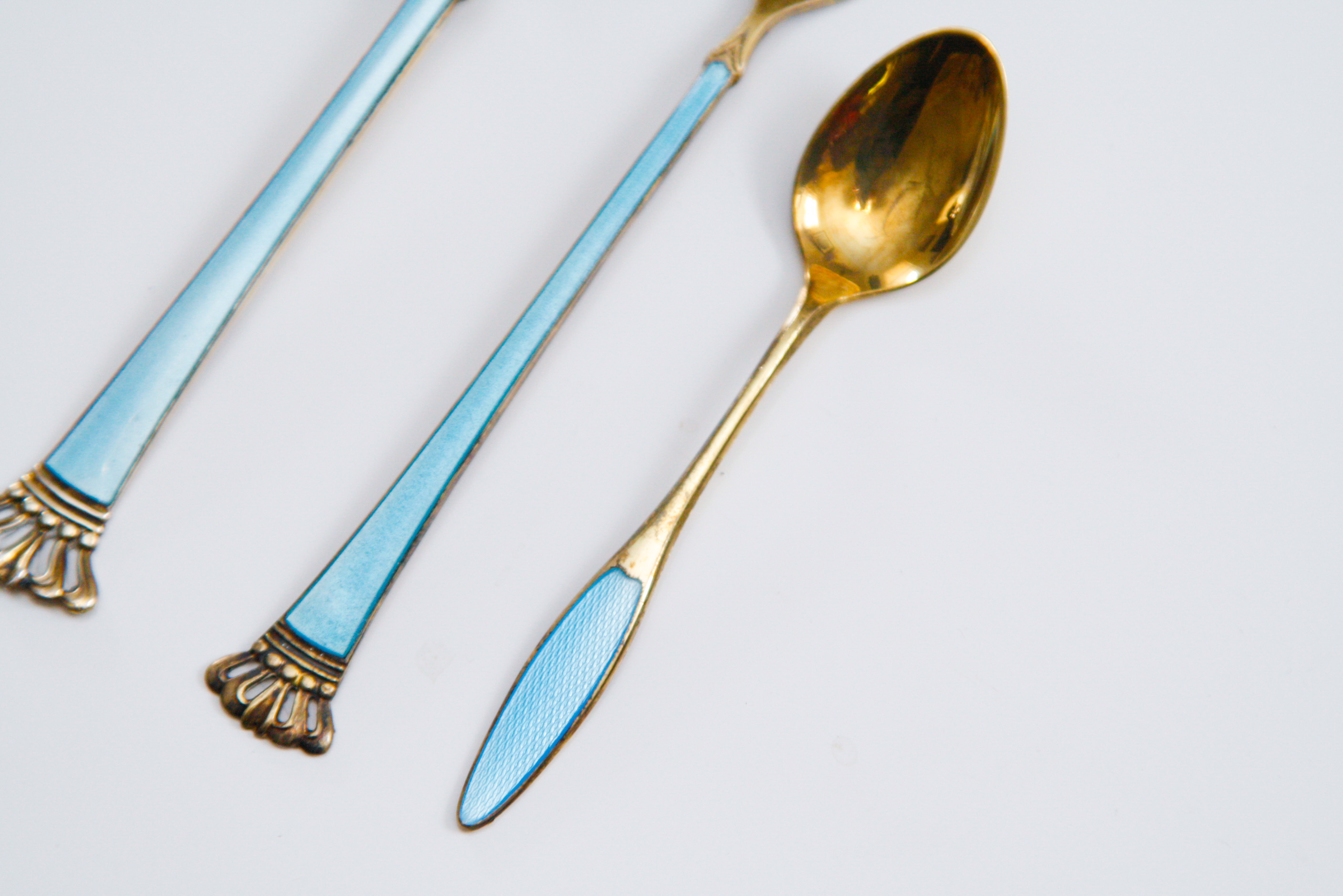 Danish Sterling Silver and Enamel Spoons and Fork